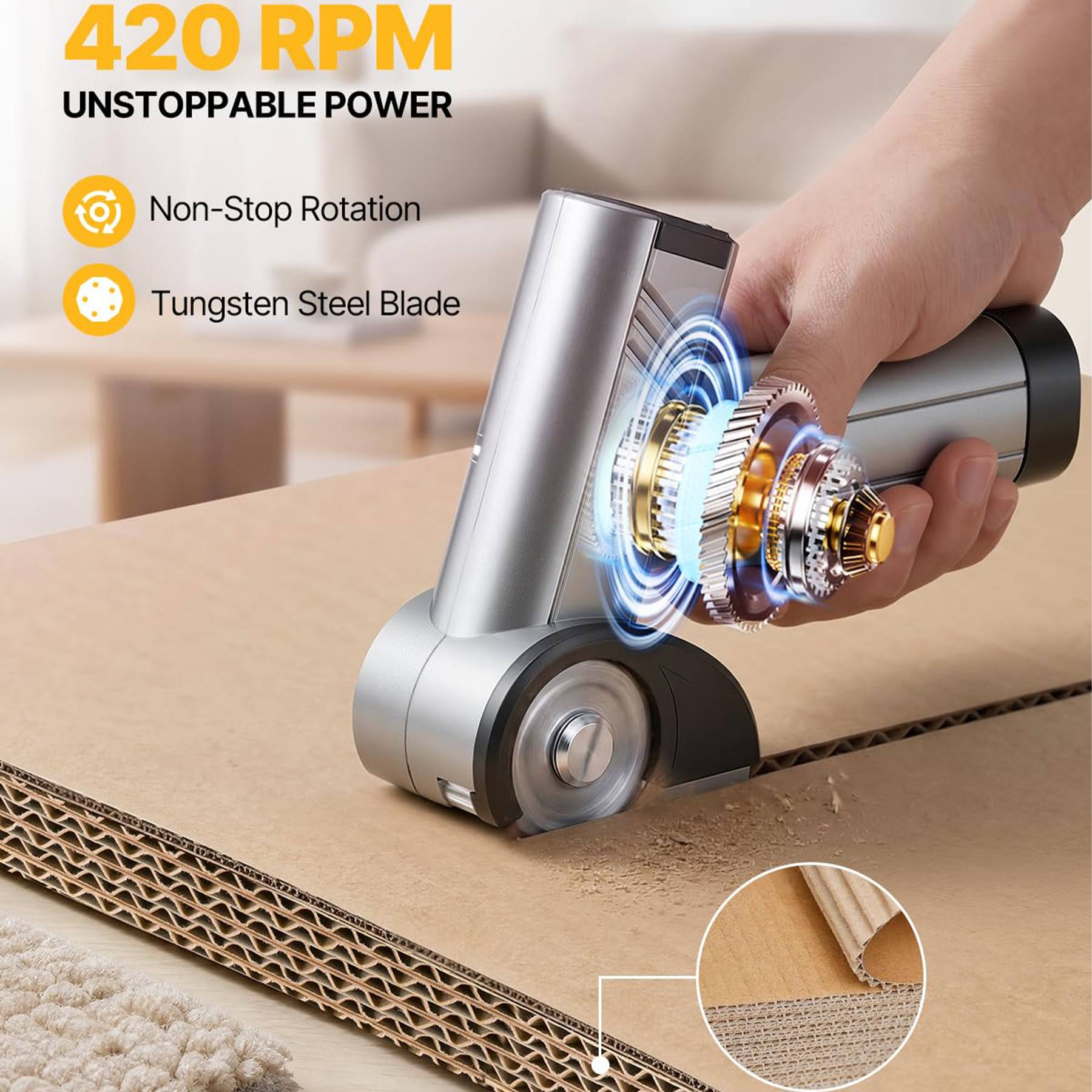 Meet the versatile GOLDLEMON Cordless Electric Scissors, the ultimate tool for DIY crafts, warehouse unpacking, and sewing projects. Designed for efficiency, it effortlessly slices through corrugated boxes, carpet, leather, and plastic with smooth precision. Powerful & Durable Equipped with a high-capacity 2000mAh lithium battery and a 4-speed motor, this electric box cutter adapts to various materials. The kit includes 3 industrial-grade tungsten steel blades, providing exceptional longevity and sharpness for up to 100,000 cuts per blade. Smart & Safe Operation The smart LED display shows real-time battery life and speed settings. A built-in LED light ensures accurate cuts in low-light conditions. For ultimate safety, it features a dual-action safety lock and a protective blade guard. Ergonomic Design Weighing only 0.92 lbs, the anti-slip handle minimizes hand fatigue. This lightweight cardboard cutter comes with a premium storage case for easy portability.
