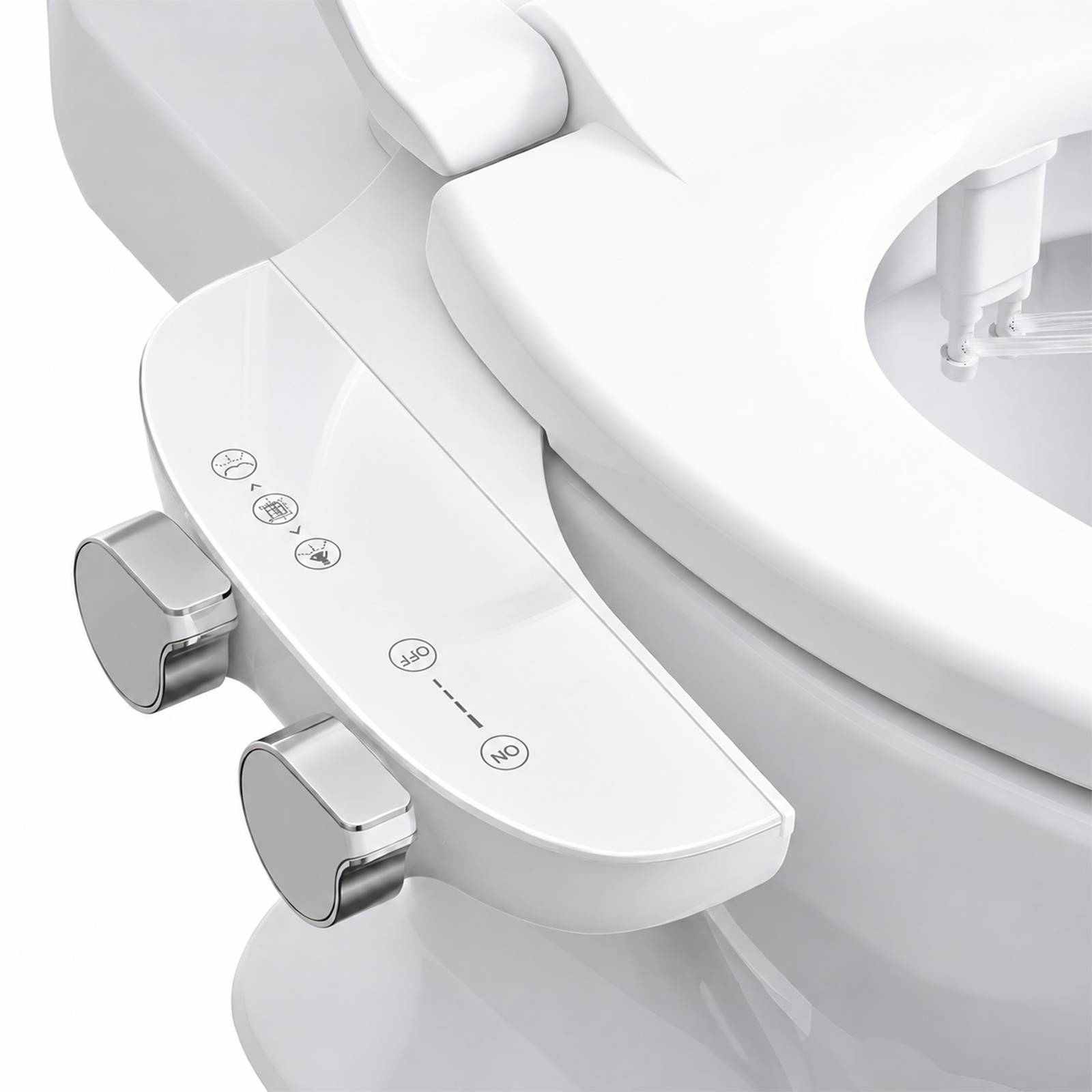 Experience Superior Hygiene with GOLDLEMON Bidet Attachment Say goodbye to the limitations of toilet paper and enjoy a refreshing, spa-like clean. Our bidet toilet seat attachment is designed for those who value health, durability, and ease of use. Why Choose Our Dual-Knob Bidet? While competitors use simple buttons, our dual-knob system provides granular control over your experience. The first knob manages water pressure precisely, while the second switches between the front, rear, and self-cleaning modes. The retractable nozzle remains hidden behind a guard gate when not in use, ensuring maximum sanitary protection. Durability Meets Design: Constructed with high-grade ABS and metal-ceramic cores, this bidet sprayer is built to last. The ultra-slim profile ensures it blends seamlessly with your bathroom decor while providing a stable, secure fit. Package Contents: 1Bidet Attachment, 1Braided Steel Hose, 1Brass T-adapter, 2Fixing Plates, 1*User Manual.
