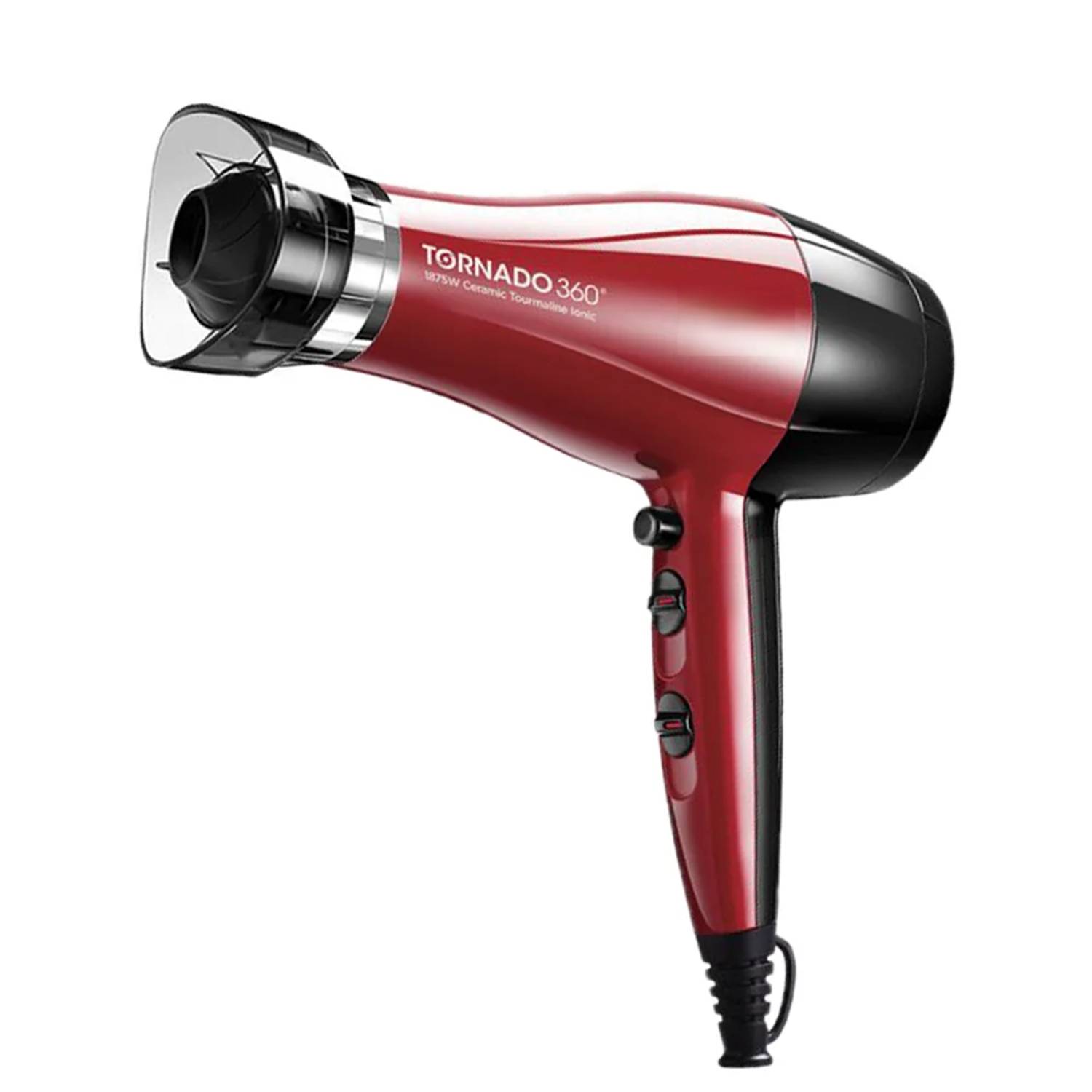 The Tornado 360 Hair Dryer is uniquely designed to protect your hair from heat spot damage. The air booster distributes heat 4X wider than conventional blow dryers, allowing the airflow to penetrate deep within the roots for faster drying time. (2.42lbs)
Ceramic tourmaline technology patented
