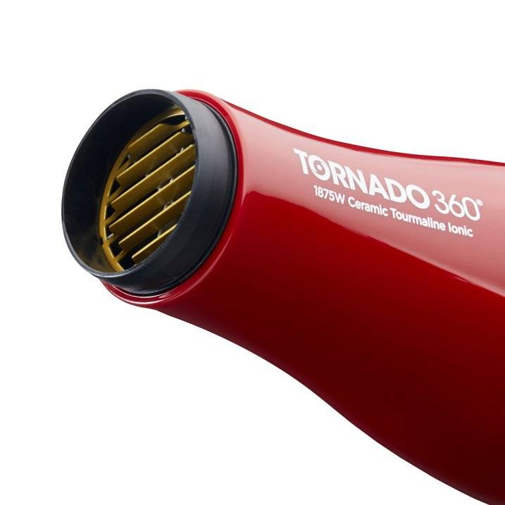 The Tornado 360 Hair Dryer is uniquely designed to protect your hair from heat spot damage. The air booster distributes heat 4X wider than conventional blow dryers, allowing the airflow to penetrate deep within the roots for faster drying time. (2.42lbs)
Ceramic tourmaline technology patented