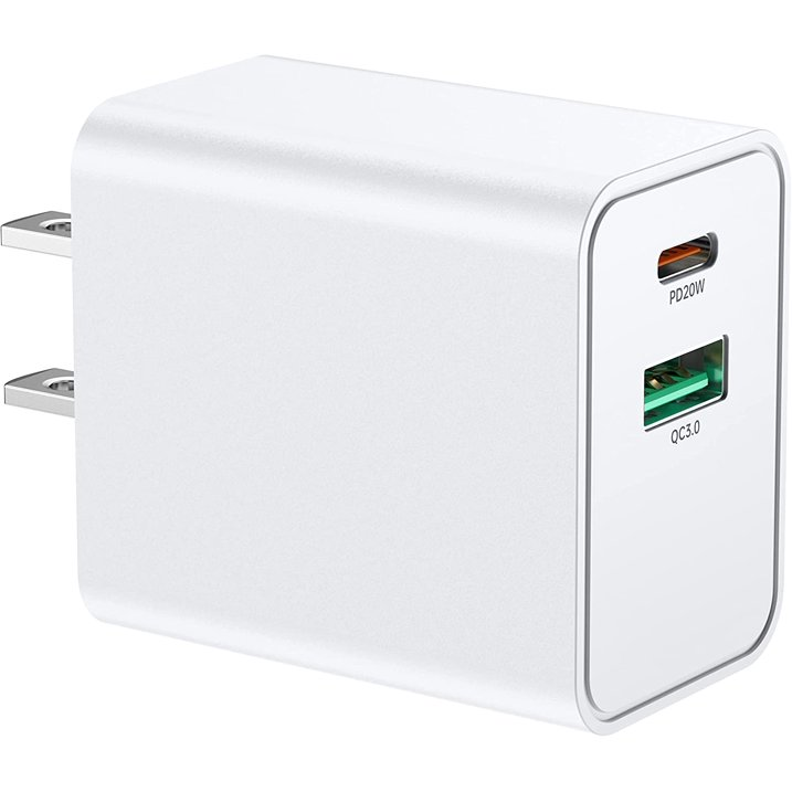 USB C Wall Charger Block 20W, Dual Port USB-C Wall Plug-in USB Charger 20W PD & QC3.0 USB A Fast Charging Block for iPhone 14/13/12/11 /Pro Max, iPad Pro, AirPods Pro, Samsung Android Phones and More.

Feature:

✅Fast charging: Dual Port Design - QC3.0 USB-A & PD USB-C Allows you to charger two mobile devices simultaneously at high speed.Save more time. Offers fast and efficient charging up to 3X faster than a 5W charger. Charge your iPhone 13 up to 50% capacity in just 30 minutes with the original cable.

✅Light and portable: This compact usb wall charger is designed to fit in your pocket, bag, or carry-on bag.

✅Multi-use: This charger works just as well as home as it does in the office or while travelling.

✅Using simple: Simply just plug it in, attach any existing USB charging cable, and its ready to go.

✅Safe and Reliable: Charging begins and ends automatically when the battery is full.

US Specs:

Input: 100-240V~0.7A 50/60Hz
Output Type-C: 5.0V=3.0A/9.0V=222A/12.0V=1.67A
Output USB: 5.0V-30A/9.0V=20A/12.0V-1.5A
Type-C+USB: 5.0V==3.0A max

✅Function:

Multiple Protection,
Short Circuit Protection,
Overcharge Protection,
Over Power Protection,
Over-Voltage Protection,
Over-Current Protection,
Over-discharge Protection,
Over Temperature Protection,
Enclosure Protection,