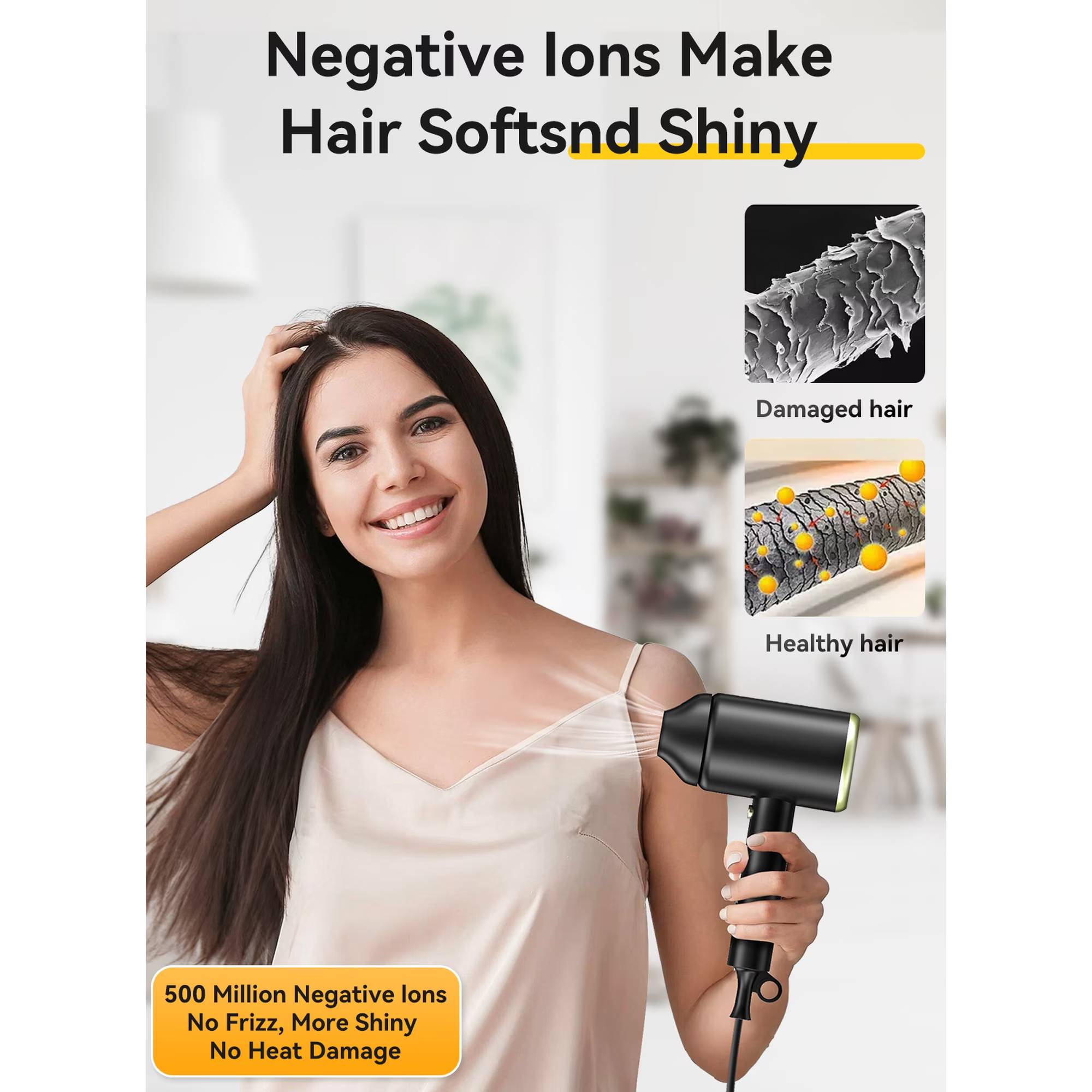 Tired of long hair drying sessions? The Juyafio 1480W Professional Ionic Hair Dryer, powered by a 150,000 RPM brushless motor, doubles the airflow speed. Dry thick hair in just 5 minutes! With ionic hair care, 65dB ultra-quiet operation, and UL certification, it’s foldable and travel-friendly. Look gorgeous faster—grab yours now!​ Craving salon-worthy hair at home? Juyafio’s ionic dryer eliminates 90% of frizz. 3 heat settings and a cool shot button let you style any look effortlessly. Weighing only 0.6LB and foldable, it’s perfect for on-the-go use. Overheat protection ensures safety, and 110 - 120V compatibility makes it a must-have. Don't miss out—add it to your cart today! Weight: 780g Color: Black Material: Plastic Wattage: 1480 watts Power Source: Corded Electric Voltage Range: 110V-120V