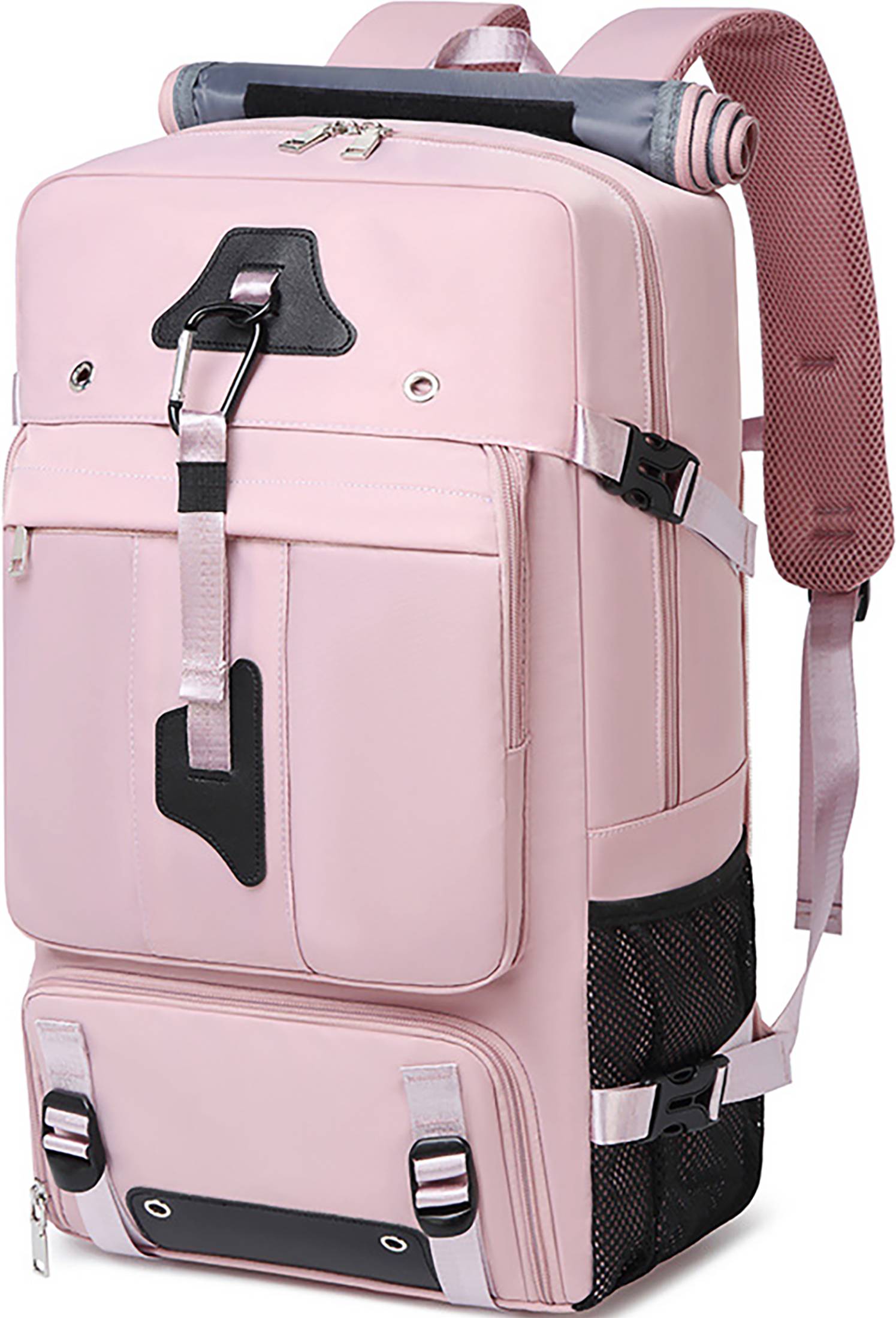 Massive Capacity: The travel backpack offers over 50L of storage space, accommodating items needed for 3-5 days of travel, camping, or hiking.
Shoe Compartment: Features an independent shoe compartment that keeps footwear separate from the main storage area, ensuring easy access and cleanliness.
Durable Construction: Made from nylon material with reinforced stitching and double-sided anti-slip zippers, the backpack is built to withstand rough use and frequent handling.
Waterproof Design: Equipped with a unique waterproof curtain design to protect your belongings from rain and spills.
Ergonomic Comfort: Includes widened and thickened shoulder straps with 3D shock-absorbing cotton padding, reducing load and enhancing comfort during long carries.
Organized Storage: Multiple compartments including a front zipper bag, side cup holder, independent computer compartment, and internal mesh bags for efficient organization and easy access.
Anti-Theft Feature: The anti-theft buckle design ensures the safety of your items, providing peace of mind in crowded areas.
Versatile Use: Suitable for frequent flyers, outdoor enthusiasts, professionals, and minimalist travelers, fitting under airline seats and replacing bulky suitcases.
