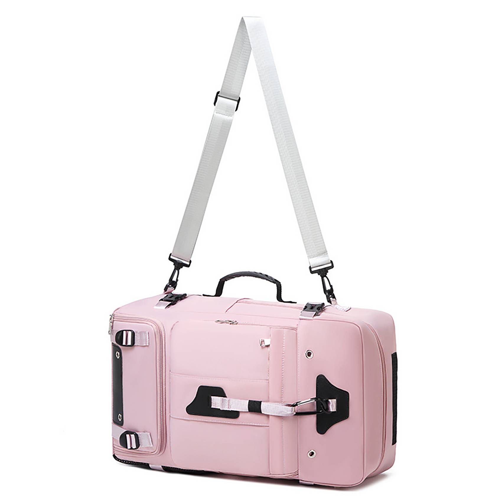 Massive Capacity: The travel backpack offers over 50L of storage space, accommodating items needed for 3-5 days of travel, camping, or hiking.
Shoe Compartment: Features an independent shoe compartment that keeps footwear separate from the main storage area, ensuring easy access and cleanliness.
Durable Construction: Made from nylon material with reinforced stitching and double-sided anti-slip zippers, the backpack is built to withstand rough use and frequent handling.
Waterproof Design: Equipped with a unique waterproof curtain design to protect your belongings from rain and spills.
Ergonomic Comfort: Includes widened and thickened shoulder straps with 3D shock-absorbing cotton padding, reducing load and enhancing comfort during long carries.
Organized Storage: Multiple compartments including a front zipper bag, side cup holder, independent computer compartment, and internal mesh bags for efficient organization and easy access.
Anti-Theft Feature: The anti-theft buckle design ensures the safety of your items, providing peace of mind in crowded areas.
Versatile Use: Suitable for frequent flyers, outdoor enthusiasts, professionals, and minimalist travelers, fitting under airline seats and replacing bulky suitcases.