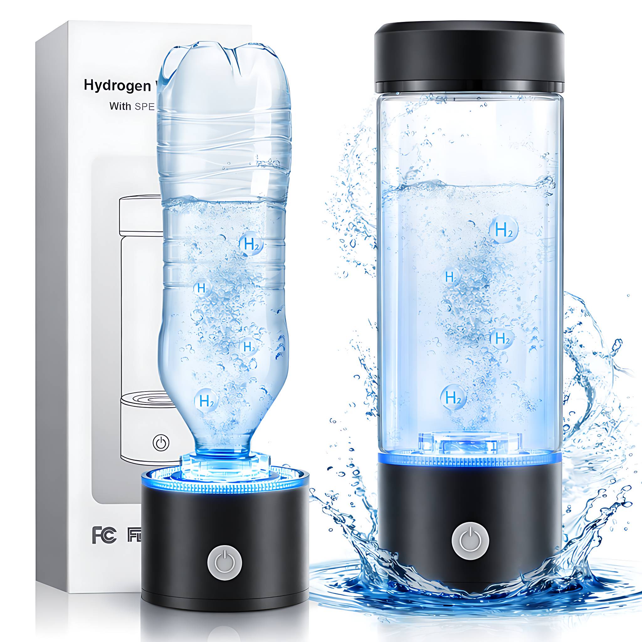 STARBIAO Hydrogen Water Bottle is designed for people who want a smarter, more convenient way to enjoy daily hydration. Using advanced SPE and PEM technology, this portable rechargeable hydrogen water bottle helps generate hydrogen-rich water in about 3 minutes, with hydrogen concentration up to 2800 PPB under standard operating conditions. The 16 oz size is ideal for everyday use at home, in the office, at the gym, or while traveling. Made with borosilicate glass, it offers a clean look, durable construction, and easy maintenance. Simple one-button control, LED status light, Type-C charging, and a detachable design make it easy to use and easy to clean. The built-in connector adds flexibility for direct use or pairing with many standard water bottles. For best results, use purified water, mineral water, alkaline water, or tap water. Do not use juice, milk, tea, coffee, alcohol, or other flavored beverages.