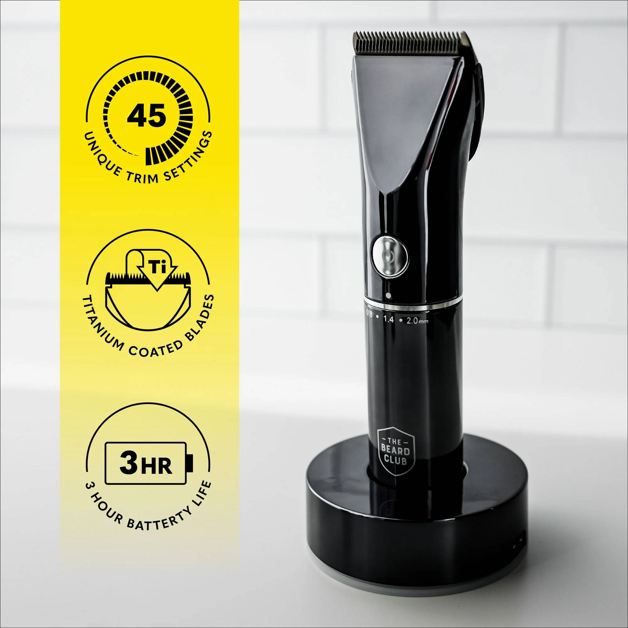 Juyafio- Sharp clean cuts, 8 color coded guides for 45 unique flawless trimming lengths. Extra sharp mower blades for beard and body hair giving you professional barber like styling flexibility and detailing, best beard trimmer for men
POWERFUL BATTERY & MOTOR - Lithium-ion battery powers a 7,000 RPM quiet electric motor, giving you 3+ hours of consistent power without a cord. Recharge anywhere with the included LED Charging Display Stand or plug the charging cable directly into the trimmer
EASY TO CLEAN - Blades repel dirt, oil and build-up to help prevent irritation. For a simple cleaning, wipe it with a damp cloth, or use the included brush to deeply clean the blade