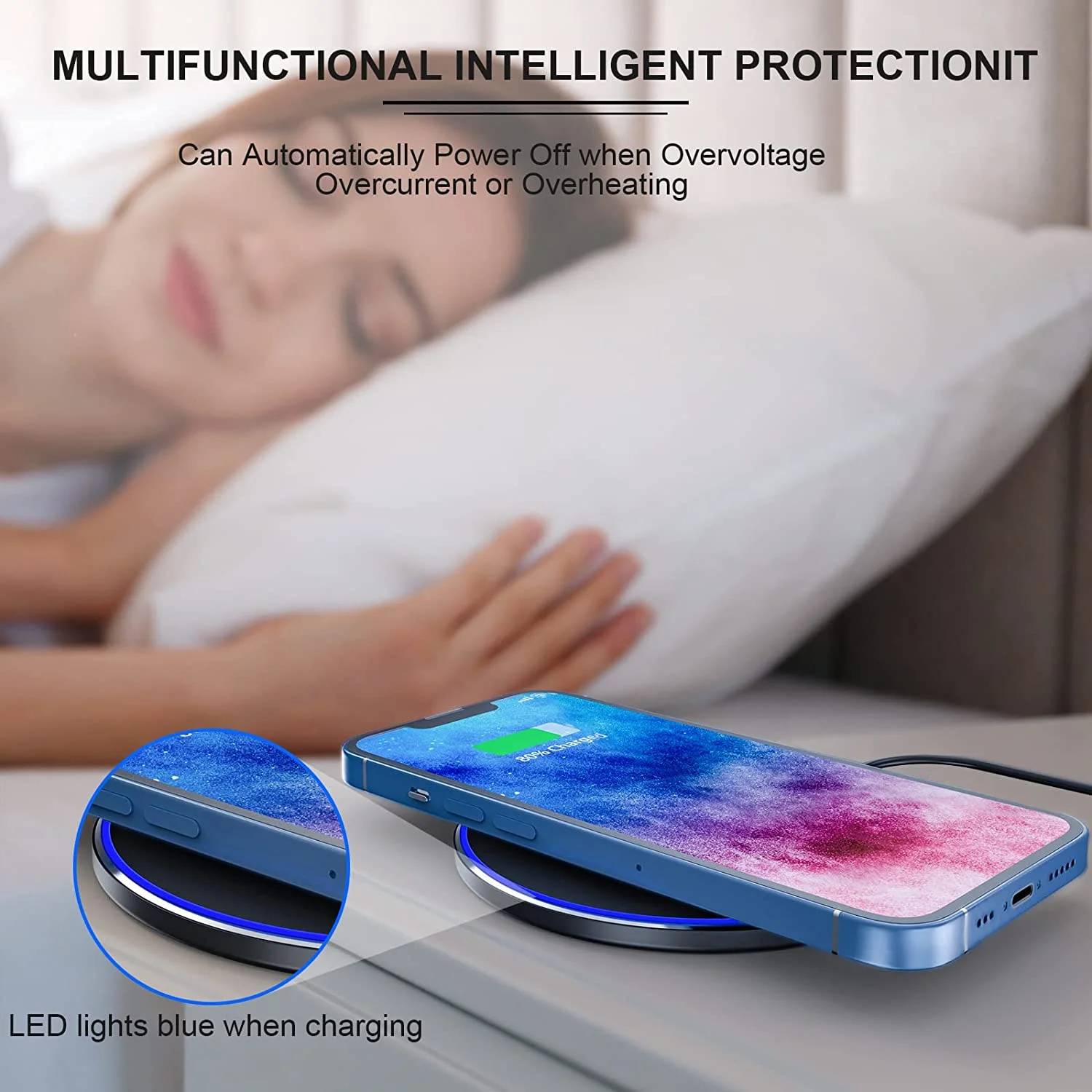 Juyafio Wireless Charger, 10W Fast Wireless Charging Pad Station for iPhone 13/13 Pro/13 Pro Max/13 Mini/12/SE/11/X/XR/8, Samsung Galaxy, AirPods/AirPods Pro, Huawei Mate 20 Pro/Mate 30/P50.

. Fast Wireless Charger have three kind charge modes Available: 10W, 7.5W, 5W, which suit for many phones and Airpods.

. No need to connect the charging cable to the phone, let you experience the fun of wireless charging. Easy and safe charging, enjoy life.
