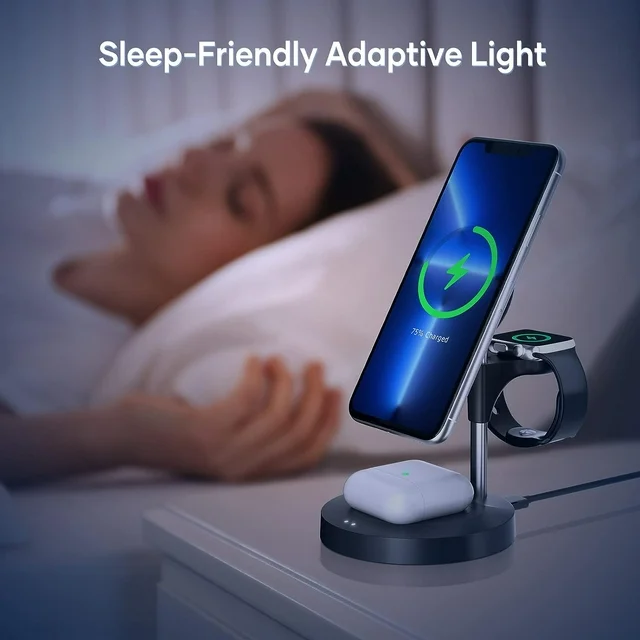 3 in 1 Wireless Charging Station (2023 Newest), Fast Mag-Safe Charger Stand with QC2.0 3.0 Adapter Compatible with iPhone 14,13,12 Pro Max/Pro/Mini/Plus, Watch Ultra/8/7/SE/6/5/4/3/2/1 (Black)



1. Compatible Case Types: For Magnetic Case, Not for Normal Case without magnetic function or thickness over 3mm

2. Compatible Phone Models:

Compatible with iPhone 14, iPhone 14 Pro, iPhone 14 Pro Max, iPhone 14 Plus

Compatible with iPhone 13, iPhone 13 Pro, iPhone 13 Pro Max, iPhone 13 mini

Compatible with iPhone 12, iPhone 12 Pro, iPhone 12 Pro Max, iPhone 12 mini

3. Compatible Smart Watch Models:

Compatible with Apple Watch Ultra/8/7/SE/6/5/4/3/2/1

4. Compatible TWS Bluetooth Earbuds Models:

For AirPods2(Wireless charging version), AirPods3, AirPods Pro

For Galaxy Buds, Buds+

For Soundcore Liberty Air 2 Pro, Liberty 2 Pro

For Sony WF-1000XM4