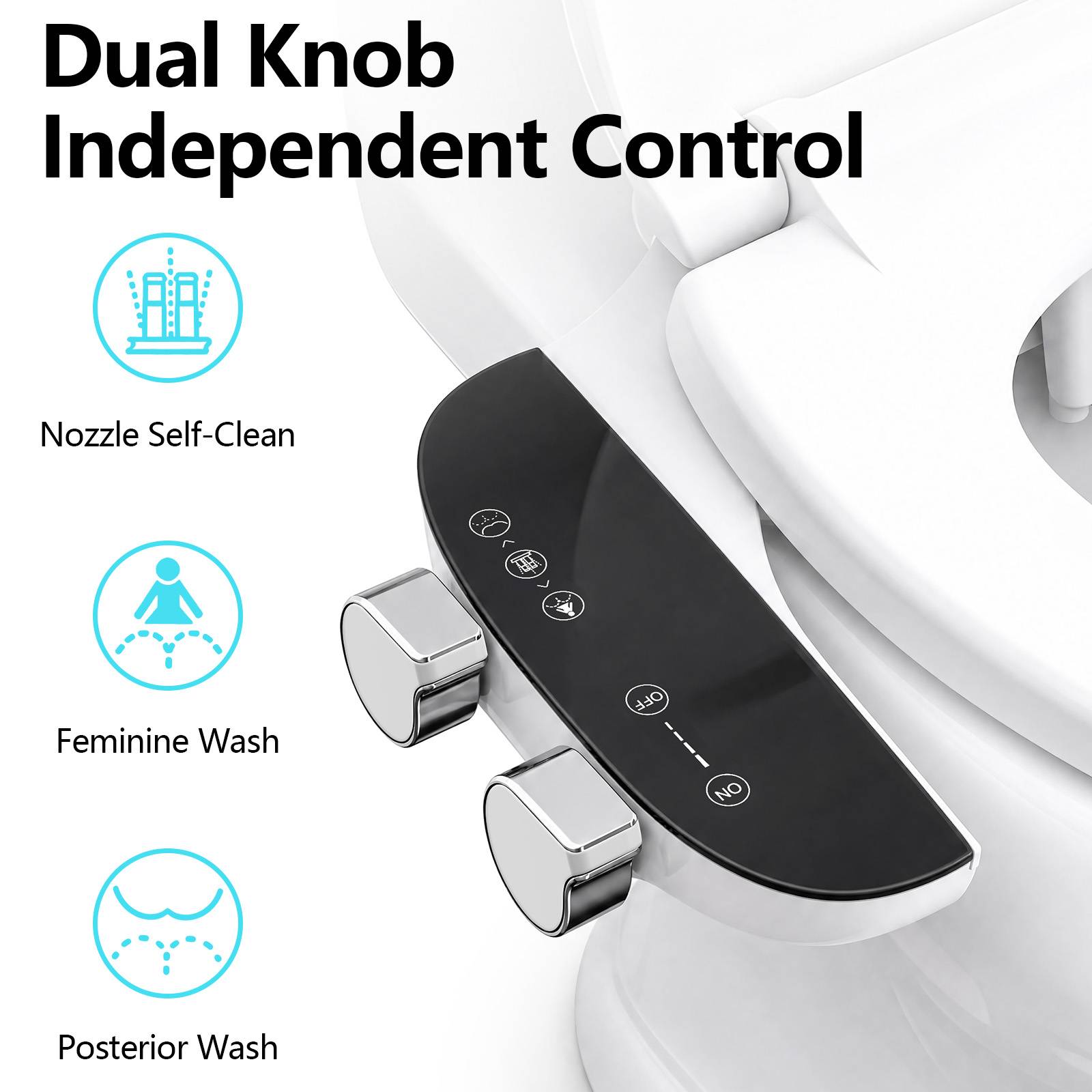 Experience Superior Hygiene with GOLDLEMON Bidet Attachment Say goodbye to the limitations of toilet paper and enjoy a refreshing, spa-like clean. Our bidet toilet seat attachment is designed for those who value health, durability, and ease of use. Why Choose Our Dual-Knob Bidet? While competitors use simple buttons, our dual-knob system provides granular control over your experience. The first knob manages water pressure precisely, while the second switches between the front, rear, and self-cleaning modes. The retractable nozzle remains hidden behind a guard gate when not in use, ensuring maximum sanitary protection. Durability Meets Design: Constructed with high-grade ABS and metal-ceramic cores, this bidet sprayer is built to last. The ultra-slim profile ensures it blends seamlessly with your bathroom decor while providing a stable, secure fit. Package Contents: 1Bidet Attachment, 1Braided Steel Hose, 1Brass T-adapter, 2Fixing Plates, 1*User Manual.