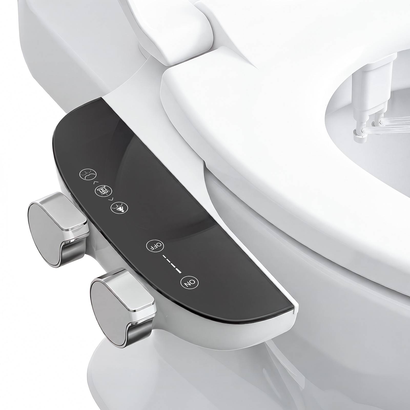 Experience Superior Hygiene with GOLDLEMON Bidet Attachment Say goodbye to the limitations of toilet paper and enjoy a refreshing, spa-like clean. Our bidet toilet seat attachment is designed for those who value health, durability, and ease of use. Why Choose Our Dual-Knob Bidet? While competitors use simple buttons, our dual-knob system provides granular control over your experience. The first knob manages water pressure precisely, while the second switches between the front, rear, and self-cleaning modes. The retractable nozzle remains hidden behind a guard gate when not in use, ensuring maximum sanitary protection. Durability Meets Design: Constructed with high-grade ABS and metal-ceramic cores, this bidet sprayer is built to last. The ultra-slim profile ensures it blends seamlessly with your bathroom decor while providing a stable, secure fit. Package Contents: 1Bidet Attachment, 1Braided Steel Hose, 1Brass T-adapter, 2Fixing Plates, 1*User Manual.