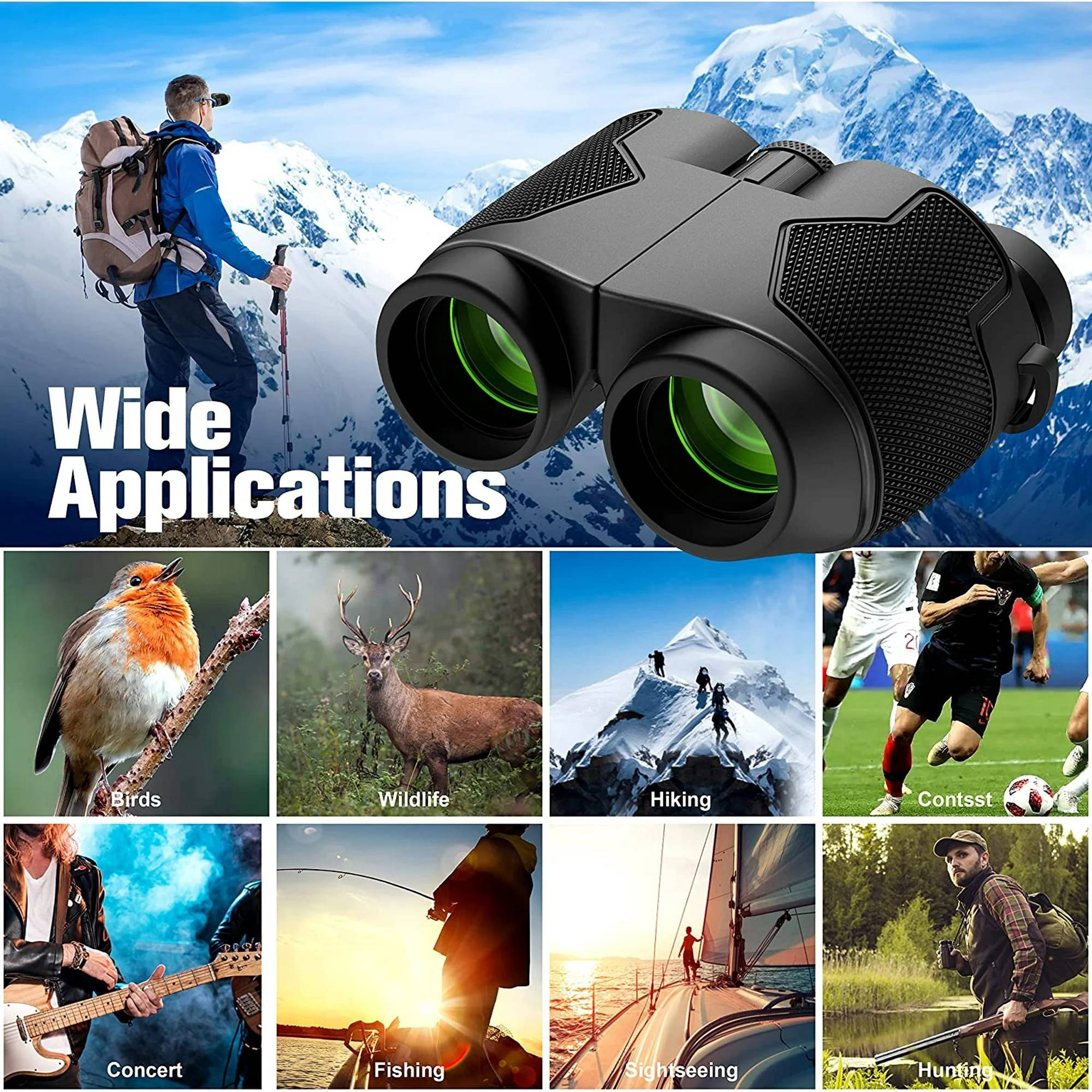Juyafio binoculars are perfect focused viewing, it is easy to use and easy to learn. The small binoculars are solid and lightweight.binoculars are DURABLE AND LIFE WATERPROOF at the same time. binoculars suitable for sharing precious hiking, football games, bird watching, wildlife watching memories with your friends. binoculars for adults very suitable for hunting, hiking, exploring, viewing, sailing, birdwatching, concert, outdoor sports, etc.

✅ Great for bird watching
Juyafio binoculars for adults and children. These binoculars are fully competent and able to work for bird watching, hunting, hiking, traveling, sports events, theater and concert. Also ideal great gifts for Christmas, Father's Day and boys girls gifts.

✅ Perfect Focused Viewing
Juyafio binoculars have 12x magnification, 25mm objective lens, and wide field of view, 273ft/1000yds, letting you look farther and see wider. compact binoculars coating with FMC broadband coating and premium BAK4 prism, small binoculars ensure verisimilar imaging.

✅ EZ to use, easy to learn
Juyafio binoculars can be adjusted by a Smoothcentral focusing wheel and a diopter adjustment ring on the right eyepiece.Bird watching binoculars are very easy for you to adjust focus and zoom close so as to look through clear images. The binoculars are made of ABS plastic, and non-slip rubber armor is made for secure grip, shockproof, lightwater resistance.

✅ Sturdy and lightweight
One hand can be mastered when you use green binoculars for opera, birdwatching, camping, traveling, wildlife watching, soccer games, cruising or other outdoor activities, the low light night vision goggles (not for the completely dark night) is more convenient to use and carry.

✅ Durable and Life Waterproof
The binoculars are made of ABS plastic and they also come with a cruise binocular strap, you can use this item in different situations. And non-slip rubber armor is made for secure grip, shockproof, light waterproof.