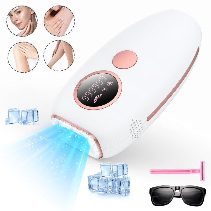 Why Choose Juyafio Laser Hair Removal with Icing Function? Painless Epilator | Hair Removal Device | At-home Use IPL Hair Removal :

✅ Upgraded with a Cooling System function that gives you a painless hair removal experience at home, when touching the skin is only about 10℃.
✅ The laser output with 990,000 flashes is stable and can be used for a longer time.
✅ LCD display, 5 different energy intensities can be adjusted according to your endurance level.
✅ Our laser hair removal device will help you to target specific hairs in small areas. Suitable for whole body use, such as chest, armpit, arm, leg, mustache etc.
✅ The laser would improve your skin situation at the same time as you do the hair removal.
✅ Manual and auto mode switchable.

Specification:
Power Supply: AC 100-240V, 50/60Hz
Input Power: 24W
Rated voltage: DC 12V
Rated Current: 2A
Amount of Flash: 990,000 Flashes
Spectrum: ≥ 530nm
Energy: 7~12J
Gear: 5
Laser Area: 3.1cm²
Color: White
Material: ABS
Product size: 20.8×20×6.2 CM / 8.2×7.88×2.44 Inch
Weight：550g/1.21lb