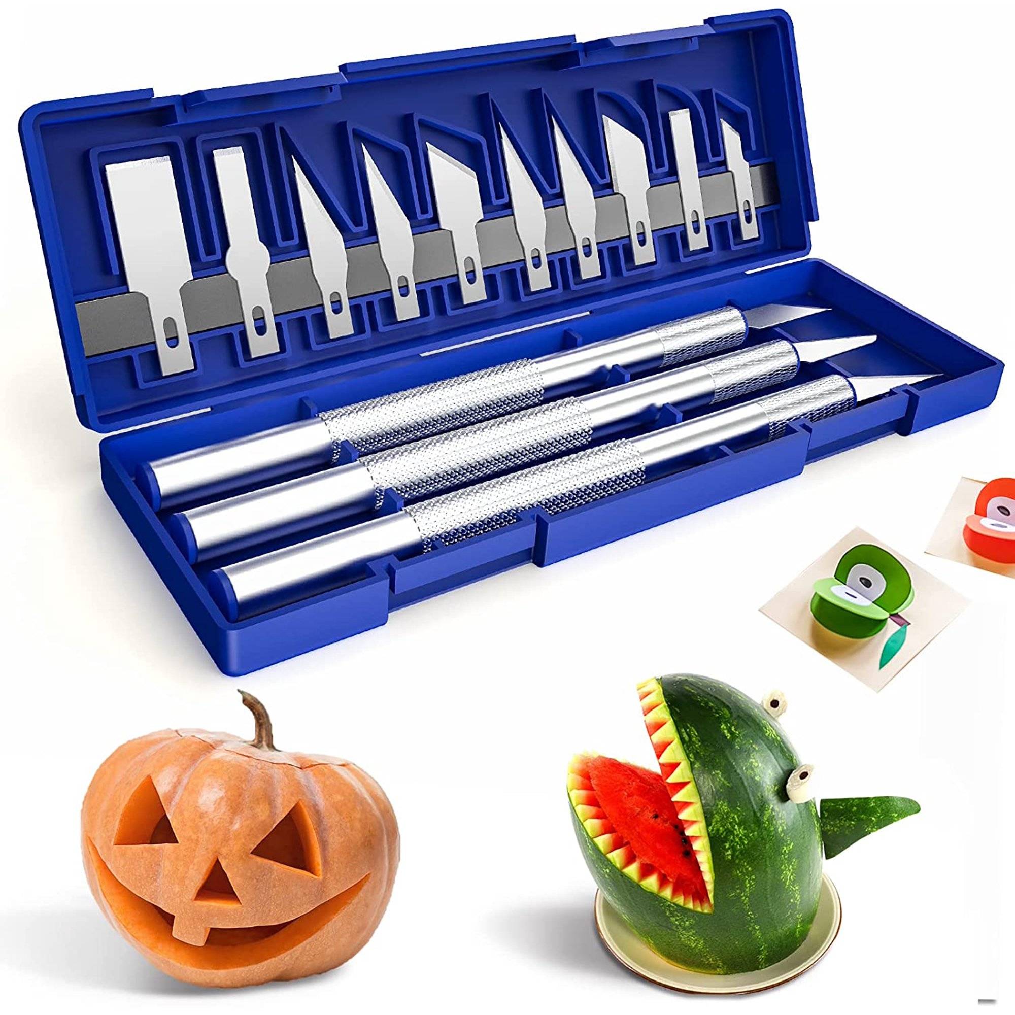 ✅✅ The delpattern 16pc Hobby Knife Set is great for completing detailed crafts, scrapbooking and art projects! This set comes with 13 assorted hobby blades and 3 precision knives. The blades are easily interchangeable and are great for cutting small objects.

✅✅ Inside the durable plastic case, you'll find 3 precision knives for added convenience during use. This 16pc Hobby Knife Precision is great for first time woodworkers and seasoned scrapbookers.

✅✅ And this hobby set comes with a box that is convenient for storage and easy to carry. The box includes a magnetic strip that can hold the blade neatly. In addition, it's easy to change the blade, just turn it. The multifunctional precision knife set can be used not only for paper art, but also for carving rubber stamps, fruits, fondant cakes, leaves, wood, soap, pencils, lipsticks. In addition, you can use it to make scrapbooks, open packages, cut vinyl.