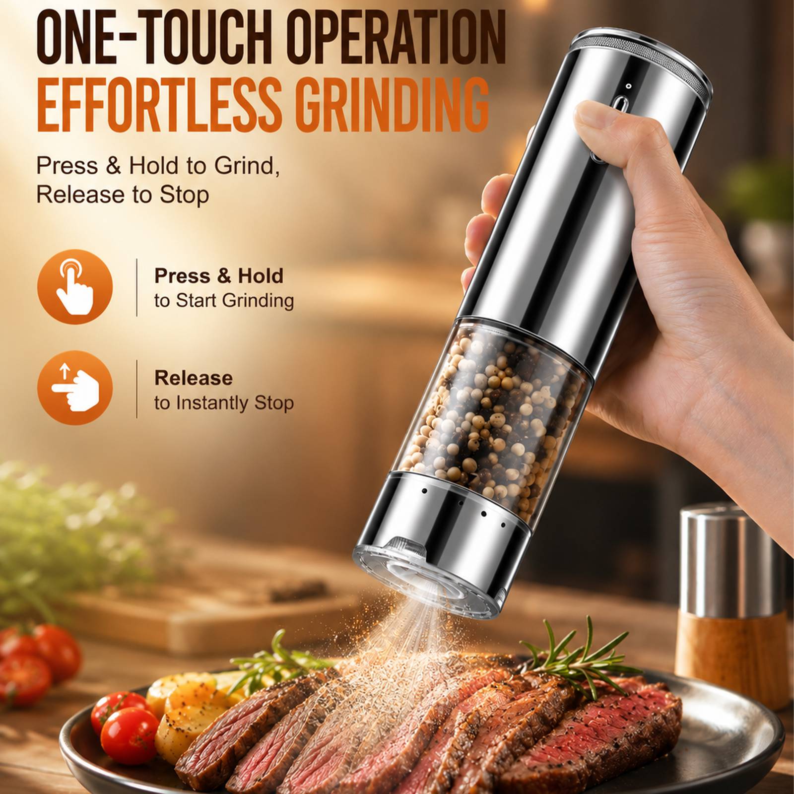 Why Choose GOLDLEMON Gilded white Electric Grinder Set?
Elevate your kitchen with the GOLDLEMON dual-pack rechargeable salt and pepper mill set. Designed with a minimalist Gilded Gray finish, these grinders combine professional performance with modern style. The upgraded ceramic core provides smooth, consistent grinding, while the Type-C fast charging ensures you're always ready to cook.
Professional Design for Modern Kitchens:
Mess-Free Storage: The matching base prevents residual spice from falling onto your table.
Precise Control: 6-level adjustable coarseness meets all your culinary needs.
Easy Maintenance: Use the included brush to keep your grinders in top condition.
What’s in the Box?
2 × GOLDLEMON Electric Grinders (Gilded white)
1 × Storage Base (Non-Charging)
1 × Type-C Charging Cable
1 × Cleaning Brush
1 × User Manual