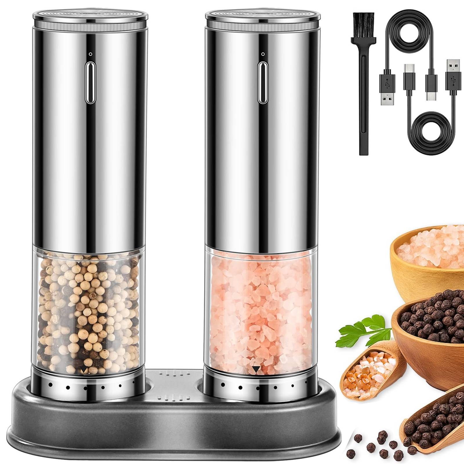 Why Choose GOLDLEMON Gilded white Electric Grinder Set?
Elevate your kitchen with the GOLDLEMON dual-pack rechargeable salt and pepper mill set. Designed with a minimalist Gilded Gray finish, these grinders combine professional performance with modern style. The upgraded ceramic core provides smooth, consistent grinding, while the Type-C fast charging ensures you're always ready to cook.
Professional Design for Modern Kitchens:
Mess-Free Storage: The matching base prevents residual spice from falling onto your table.
Precise Control: 6-level adjustable coarseness meets all your culinary needs.
Easy Maintenance: Use the included brush to keep your grinders in top condition.
What’s in the Box?
2 × GOLDLEMON Electric Grinders (Gilded white)
1 × Storage Base (Non-Charging)
1 × Type-C Charging Cable
1 × Cleaning Brush
1 × User Manual