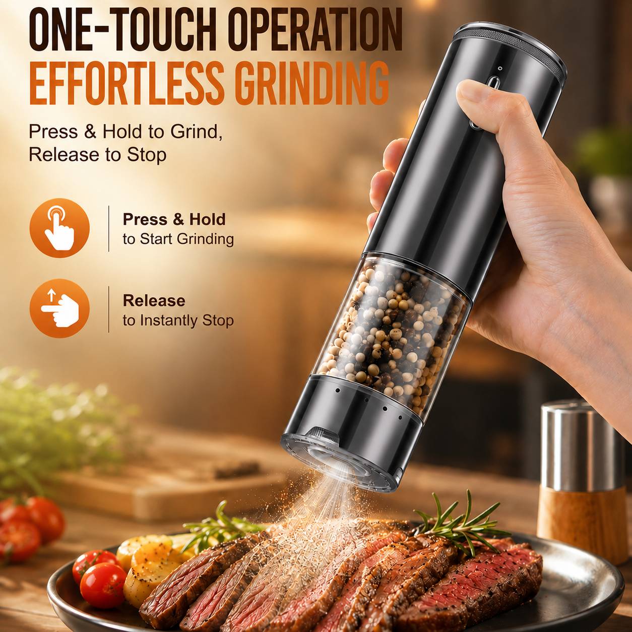 Why Choose GOLDLEMON Gilded Gray Electric Grinder Set?
Elevate your kitchen with the GOLDLEMON dual-pack rechargeable salt and pepper mill set. Designed with a minimalist Gilded Gray finish, these grinders combine professional performance with modern style. The upgraded ceramic core provides smooth, consistent grinding, while the Type-C fast charging ensures you're always ready to cook.
Professional Design for Modern Kitchens:
Mess-Free Storage: The matching base prevents residual spice from falling onto your table.
Precise Control: 6-level adjustable coarseness meets all your culinary needs.
Easy Maintenance: Use the included brush to keep your grinders in top condition.
What’s in the Box?
2 × GOLDLEMON Electric Grinders (Gilded Gray)
1 × Storage Base (Non-Charging)
1 × Type-C Charging Cable
1 × Cleaning Brush
1 × User Manual