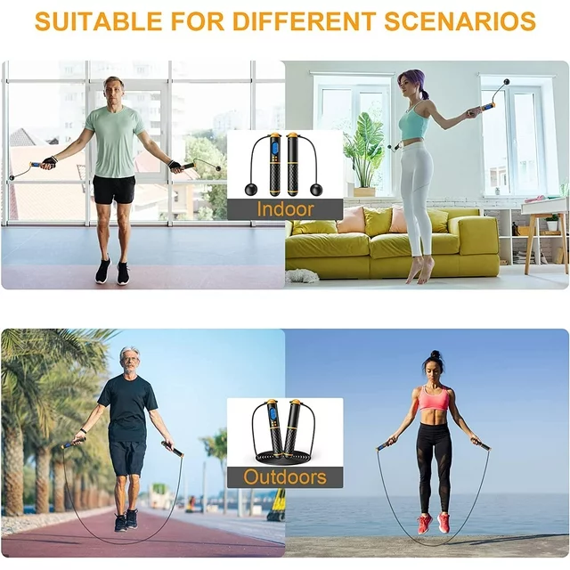✅✅Delpattern Smart Jump Rope for Men Women Kids, Fitness Skipping Rope with Count Time Calorie Analysis and HD LCD Display, Adjustable Jump Ropes for Home Gym, with the delpattern Smart Jump Rope, you can get a more efficient, cost-effective, fun, and comfortable cardio workout. Whether your goal is to get lean, strong, or healthy, jumping rope exercise will help you lose weight, improve cardiovascular fitness and blood pressure, improve endurance and sports performance, and relieve post-workout anxiety. It is also an excellent choice for school supplies for teenagers, a gift for men and women, and a sport for beginners and boxers.

✅ [ Maximum Comfort and Adjustable Length ] Designed with 9.84 feet of rope long, and easily shortened and small enough to take on the go. The adjustable length makes the kids jump rope suitable for all ages and heights.
✅ [ Smart Jump Rope with Counter ] With HD LED display on this jump rope, which shows timer, weight, circles and calories, it will show the number of circles you jump and the calories burned.
✅ [ With two cordless balls ] Cordless jump rope can rotate 360 degrees, fast rotation and tangle free worry free about hitting your legs or tripping.
