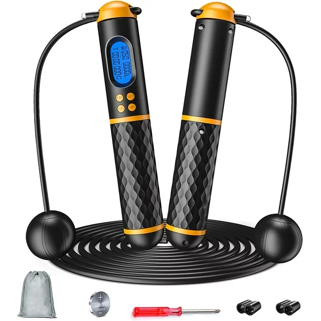✅✅Delpattern Smart Jump Rope for Men Women Kids, Fitness Skipping Rope with Count Time Calorie Analysis and HD LCD Display, Adjustable Jump Ropes for Home Gym, with the delpattern Smart Jump Rope, you can get a more efficient, cost-effective, fun, and comfortable cardio workout. Whether your goal is to get lean, strong, or healthy, jumping rope exercise will help you lose weight, improve cardiovascular fitness and blood pressure, improve endurance and sports performance, and relieve post-workout anxiety. It is also an excellent choice for school supplies for teenagers, a gift for men and women, and a sport for beginners and boxers.

✅ [ Maximum Comfort and Adjustable Length ] Designed with 9.84 feet of rope long, and easily shortened and small enough to take on the go. The adjustable length makes the kids jump rope suitable for all ages and heights.
✅ [ Smart Jump Rope with Counter ] With HD LED display on this jump rope, which shows timer, weight, circles and calories, it will show the number of circles you jump and the calories burned.
✅ [ With two cordless balls ] Cordless jump rope can rotate 360 degrees, fast rotation and tangle free worry free about hitting your legs or tripping.