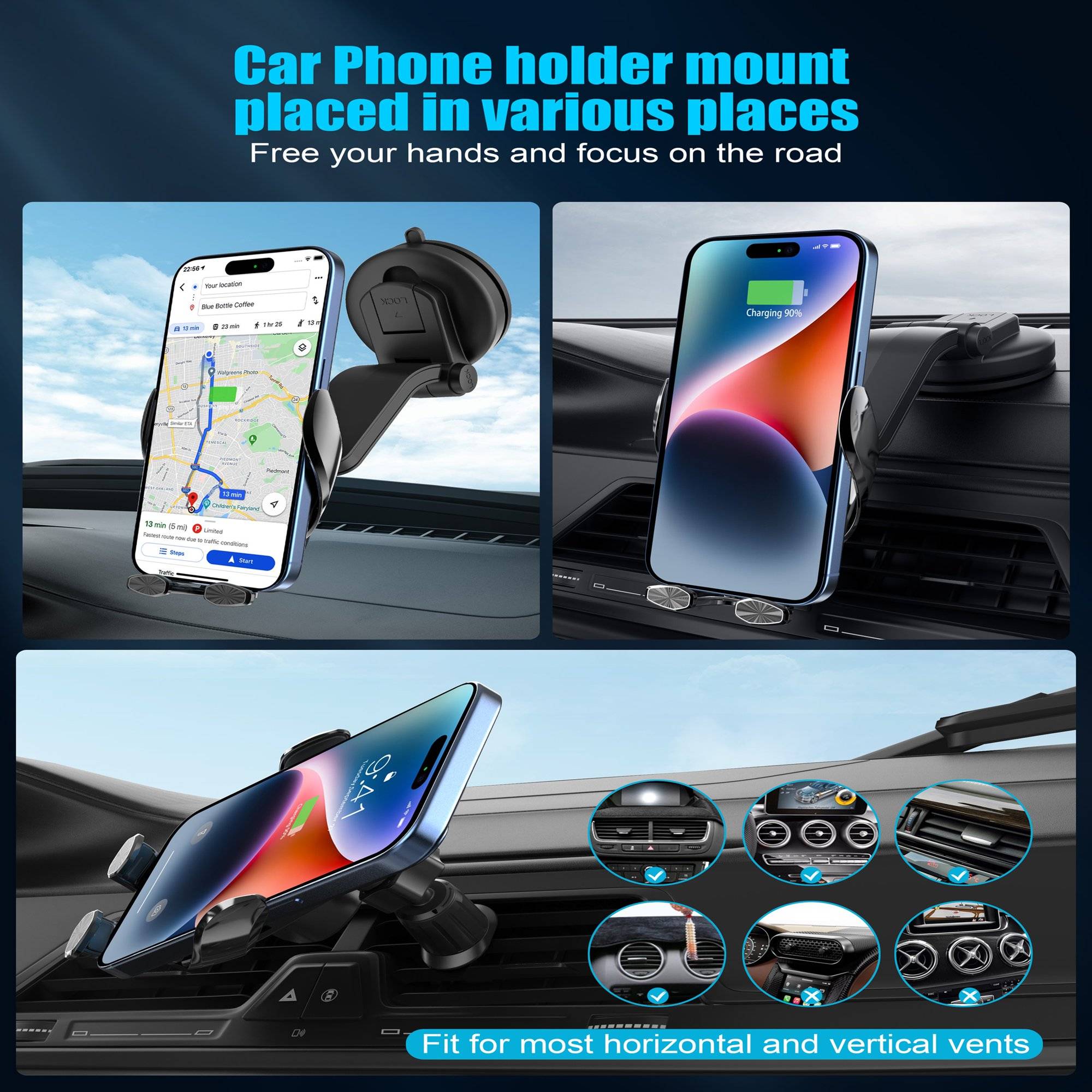 Features:

✅ Built-in battery supports 1000 times opening and closing : Buy this wireless charging car mount and say goodbye to the embarrassment of not being able to take out your phone after ignition. Note: The 200MA battery of the wireless car charger has been upgraded.

✅ Wireless Car Charger Efficient: Up to 15W wireless car charger that automatically identifies the charging power of your phone to improve charging. Like other Qi-appliances, the standard charging power up to 15W is compatible with most phones with wireless charging capabilities. Note:are not supported Samsung Galaxy z flip/z fold, iPhone 12/13 mini.

✅ High temperature resistance of heavy suction cup: The wireless car charger mount base is equipped with the strongest suction cup and professional 3M glue (high temperature resistance) in the whole network. After many tests, heavy duty suction cups can withstand more than 30 pounds. You don't have to worry about it overturning through speed bumps or field tests. A good phone mount for car wireless charger can prevent accidents and improve your driving safety.

✅ Auto-sensing opening and closing design: The one-handed operation of the wireless car charger stand makes driving easier and safer. Simply bring the phone close to the base and the arm will open automatically. The arm of the wireless car charger will automatically hold all phones with a width of 2.36-3.15 inches tightly while it starts charging. Tap the sensor in the lower right corner when removing to release the phone. Note: This product needs to be connected to the car QC3.0 charger to work.

Package Included:
1* wireless car charger
1* wireless car charger mount
1* ventilation clip
1* Type-C data cable