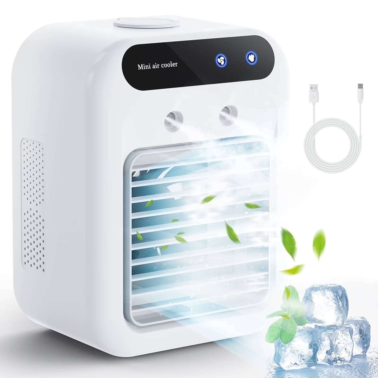 ❄️ **Meet Your Personal Cooling Companion!**
No more sweaty struggles! This compact mist fan delivers gentle chill exactly where you need it – minus the noise and cords.

❄️ **USB-C Freedom Power**
Plug into ANY USB port (laptop/car/power bank). Perfect for:
→ Desk work & home office
→ Bedroom nightstand
→ Camping tents & RVs
✔️Can be used after charging, or plugged in using a USB charger.
✔️Battery capacity: 3000 mAh.
✔️Maximum setting + mist duration: 3 hours ✔️normal duration: 8-10 hours..
✔️Fan settings: two settings.
✔️Mist settings: one setting for continuous mist, two settings for 5 seconds of mist followed by 5 seconds of pause.

👉 LAST STEP TO SUMMER FREEDOM:
❄️【10-HOUR ICED MIST MARATHON】XL water tank = all-day frigid airflow! Add ice cubes for instant AC-like chill (15° temp drop!) while battling dry air - perfect dehumidifying personal Air cooling Fan.
🌬️【CUSTOM CLIMATE CONTROL】2 fan speeds + 2 mist modes + Optimized blade design for smooth airflow= pinpoint cooling from gentle nap breeze to long-range desk tornado. Zero headaches - just natural indoor wind simulation!
🔇【 SILENT FAN (<25dB)】Library-quiet tech inspired by space shuttle acoustics! Ideal bedroom/nursery cooler - won't disrupt sleep, Zoom calls, or meditation. Finally: cold air without the roar!
📐【SQUARE BLAST SCIENCE】Oversized square fan surface + 15° tilt grille = 30% wider airflow vs dinky round fans. Office warrior? Blasts Cooling air across your entire workstation!
🌎【ECO HERO POWER SAVER】cooling fan uses near-zero electricity - planet-friendly chill for eco-conscious shoppers. Cool Earth while cooling yourself!
🔋【 USB-C FREEDOM POWER】Plug into ANYTHING - laptop/car/power bank! Ultimate camping travel fan for RVs/tents + no-outlet survivalist. True cordless Cooling fan!
🎁【Peace of Mind Purchase】24/7 customer service support. If you have any questions, please feel free to contact us. We only want you to have a cool summer, and it can give you everything you want.