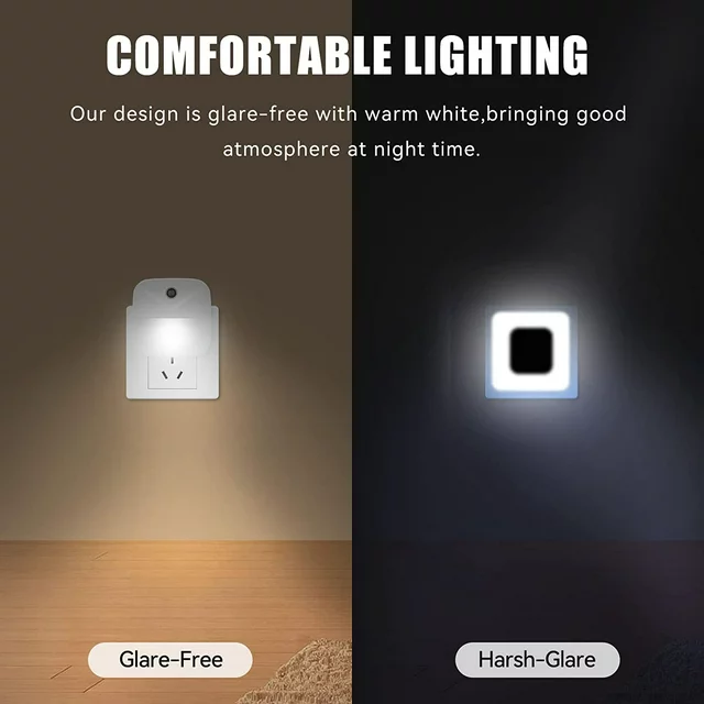 The Juyafio LED night light gives off the right amount of light at night, illuminate all the obstacles in dark that could create a safety hazard. Perfect for bathroom trips and hallways in the middle of night, you will never walk around blindly in the dark,not harsh on your eyes and not having to turn the head lights on at night and bothers others; ideal for kids' room, hallway, bedroom, nursery, staircase and more.Unique Acrylic material, clean and square design, makes the night light very subtle, nice and flat against the wall, do not stick out or clash with the decor. Also Wall Night Lights for Kids and Adult gives the house a cool modern feel, bright at night and very chic in the daytime.
Specifications:
Plug Type: US Plug
Type: White Light
Material: ABS
colour: White
size: 1.8"D x 1.8"W x 1.8"H
Input Voltage: 120VAC 60HZ
Wattage: Max 0.5W
Color Temperature: 9000K
Lifespan: 30000 Hours
Packing List:
4 x LED Night Light