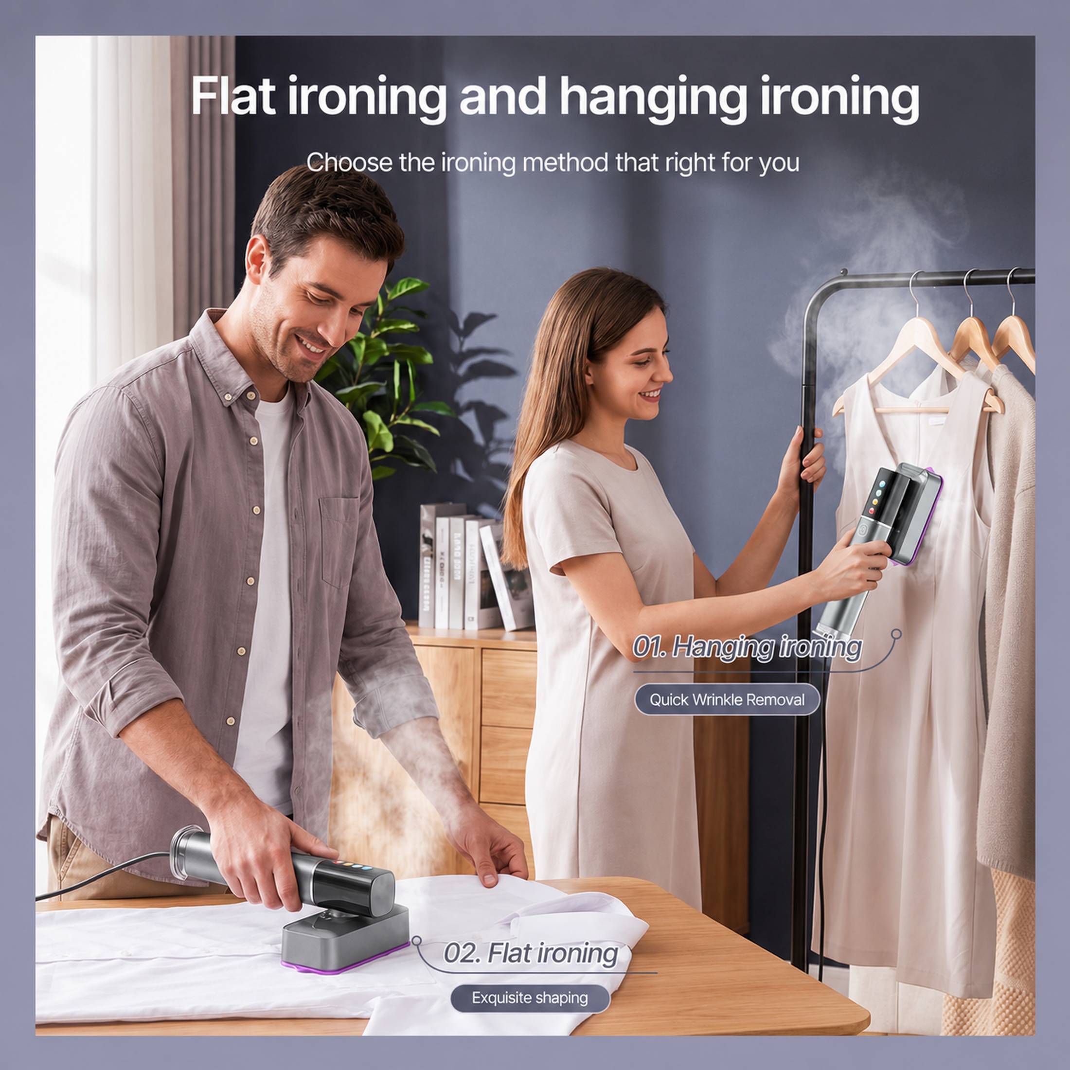 Keep clothes and home fabrics looking fresh with this compact handheld garment steamer. It produces visible steam in just 5-15 seconds, helping smooth wrinkles quickly while saving time during busy mornings or travel. The 90° rotating head makes it easy to use on both hanging garments and flat surfaces, from shirts and dresses to bedding, pillows, curtains, and upholstery. With high-temperature steam, it helps refresh fabrics and support a cleaner home environment. The bottom-mounted water tank is designed for convenience. Simply pull it straight down to remove, refill with clean water, and push it back into place. No twisting, no complicated steps. Lightweight, portable, and easy to store, this steamer is a practical choice for daily clothing care, bedroom fabric care, and quick touch-ups anytime.
