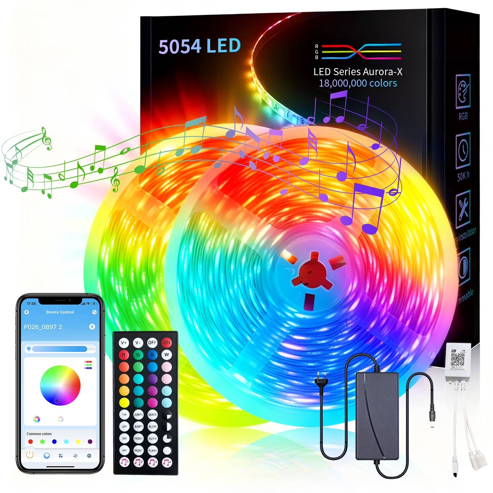 Dynamic Music Sync: Features a high-sensitivity microphone that analyzes sound waves, allowing the lights to pulse and change colors with music or voice for an immersive visual experience.
Smart Dual Control: Offers convenient control via a 44-key remote and a personalized smartphone app, enabling easy adjustment of ambient lighting both indoors and outdoors.
Robust IP67 Waterproof: Designed with a fully sealed construction, providing outstanding dustproof and waterproof performance for reliable long-term indoor and outdoor use.
Automated Timer Function: Includes a smart timer to automatically turn lights on/off at preset times, creating a comfortable sleep environment and conserving energy.
Versatile Illumination: Ideal for various celebrations and spaces, including bedrooms, living rooms, game rooms, and parties, with 16 million colors and dynamic ambiance.
Enhanced User Features: Boasts adjustable brightness, customizable length (trim every 3 LEDs), 54 LED chips per meter, dead LED protection, and a lifespan