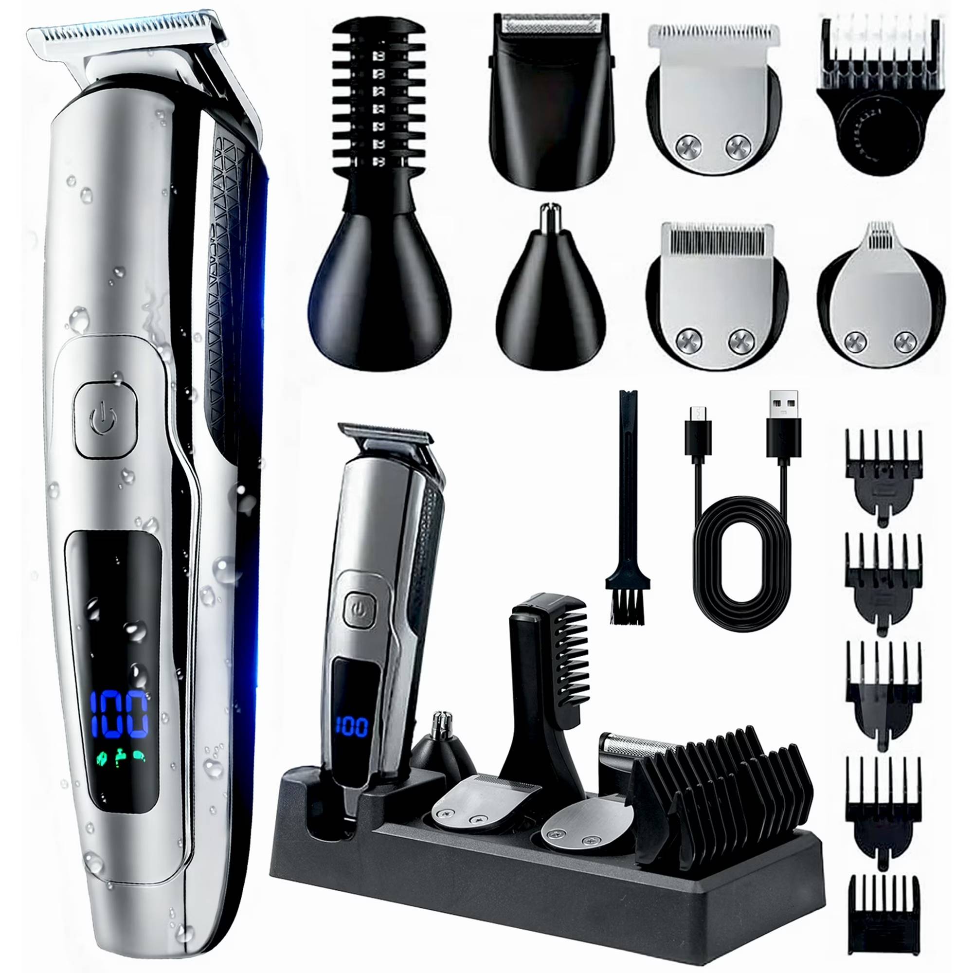 6-in-1 Barber & Shave Set - Professional Hair Clipper, Beard Trimmer, Body Trimmer, Nose Trimmer,Hair Trimmer

Description:

Transform Your Grooming Routine in 60 Seconds!

Tired of juggling 6 separate tools for haircuts, beard trims, and body detailing? Unlock salon-perfect results at home with the ultimate all-in-one solution – voted Most Versatile Grooming Kit by shoppers!



Why This Kit Dominates Your Bathroom (and Your Confidence):

6 PROFESSIONAL TOOLS IN 1 HANDHELD POWERHOUSE

Conquer every hair challenge with dedicated attachments:

① Hair Clipper (4 combs: 3/6/9/12mm) → Fades & full cuts

② Beard Trimmer (1-9mm adjustable comb) → Sharp lines & sculpting

③ Body Groomer → Safe chest/back trimming

④ Nose Trimmer → Hygienic detail work

⑤ Sculpting Head → Hard-to-reach edges

⑥ Shaving Head → Smooth skin finish



Specifications:

Power supply: rechargeable model

Size: NK-979

Cleaning method: full-body wash

Suitable for people: adults

Whether waterproof: Yes

Motor type: brushed motor

Blade material: stainless steel

Shell process: plating

Duration: 3h (including)

Whether suitable for pets: No

Built-in battery capacity: 2400mAh (including)

Whether built-in batteries: built-in batteries

Noise: 26dB The following



Product includes:

1 x Electric Hair Clipper

4 x Compact Positioning Combs (3, 6, 9, 12 mm)

1 x 1-9 Position Adjustable Positioning Comb

1 x Shaving Head

1 x Shaving Head

1 x Nose Hair Head

1 x Sculpting Head

1 x Mane Head

1 x USB Charging Cord

1 x Cleaning Brush

1 x Storage Shelf