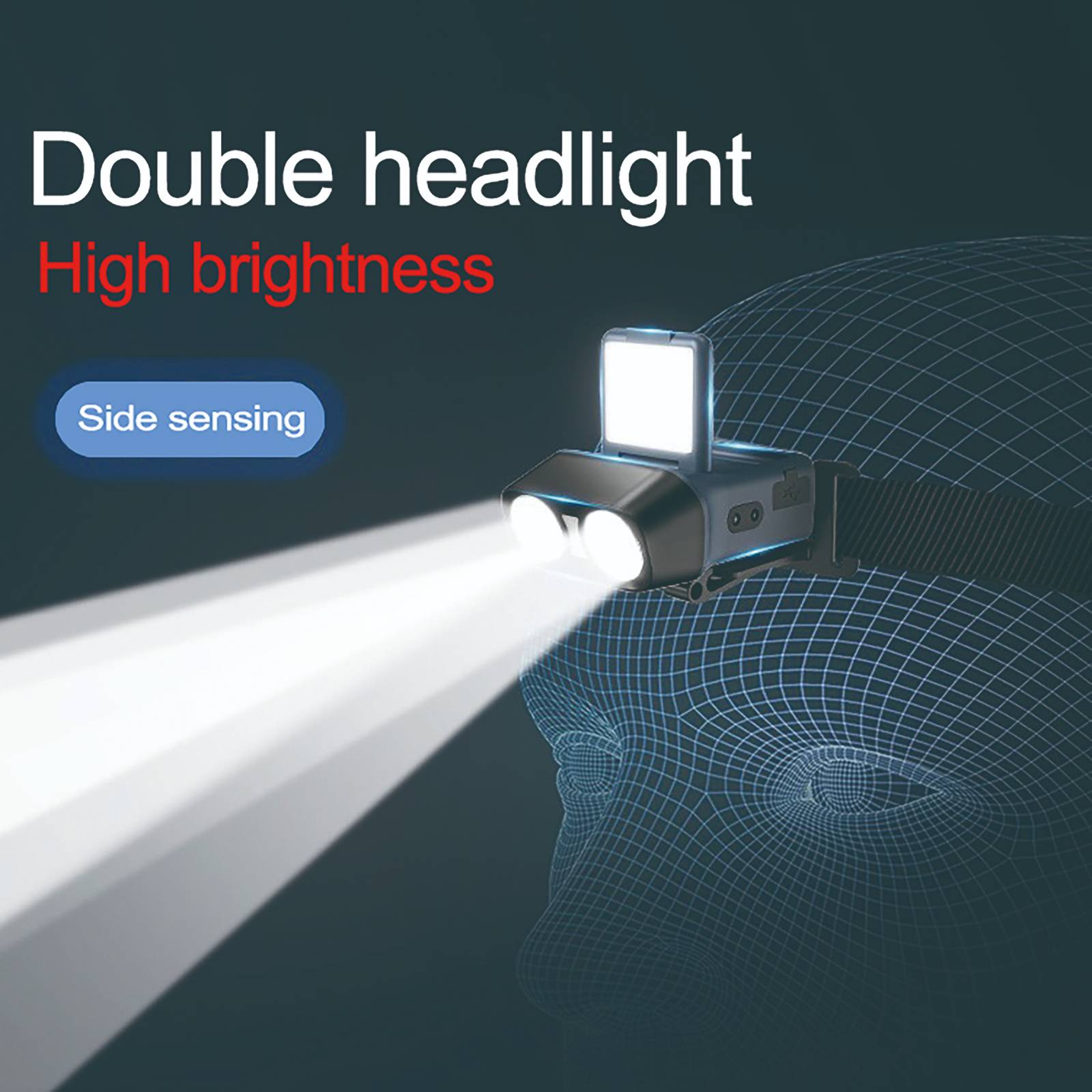 Product details

This is a 2025 new upgraded black technology dual bead spotlight strong headlamp, not only very bright, there is a unique design, not only can be head-worn, but also can be clamped on the hat, 180 ° adjustable angle, how to comfortable how to use, but also can be disassembled to use, unique design can be used as a camping lamp hanging, to meet the outdoor needs.

The LED headlamps weighs only 60g, palm size, lightweight and compact, and has a lovely appearance.
Side Sensor Headlamp, Anti-Interference Design

Why side-sensing? Traditional headlamp front sensing, often interfered by fishing lights extinguished, our headlamp adopts side sensing mode, effectively avoid interference.
LED Flashlight new upgraded infinitely dimmable function, 3 light sources, 5 modes, no gear adjustment is more convenient.
flashlight new upgrade red light mosquito repellent lamp function, have a certain effect on mosquito repellent.
LED headlight new upgraded reading light, with infinite dimming function and super long battery life, how long you want to read is no problem at all.
LED head Lamp new upgrade super battery life, strong light work 6-8 hours, ordinary light work 15-20 hours, amazing, and Type-c fast charging full charge in just 2 hours, and power display, absolutely a good helper for outdoor,Lantern help you break the dark night.

What you can get?
1*USB charging cable
1*Cute and powerful headlamp
1*Elastic headband(adjustable and stretchable)
1*Specialised carabiner (for headwear)
1*Packaging box