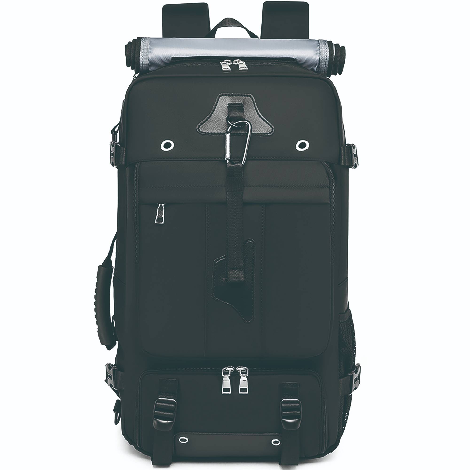 Massive Capacity: The travel backpack offers a large capacity of 50L, accommodating 3-5 days' worth of travel essentials, perfect for camping, hiking, and business trips.
Shoe Compartment: Features an independent shoe compartment that keeps footwear separate from the main storage, ensuring easy access and cleanliness.
Durable Construction: Made from sturdy nylon material with reinforced stitching and double-sided anti-slip zippers tested for durability, ensuring long-lasting use.
Waterproof Design: Equipped with a unique waterproof curtain design to protect your belongings from rain and spills.
Ergonomic Comfort: Includes 3D shock-absorbing cotton pressure reducing design with widened, thickened shoulder straps and breathable back padding for comfortable carrying.
Organized Storage: Multiple compartments including a front zipper bag, side cup holder, independent computer compartment, and internal mesh bags for efficient organization.
Anti-Theft Feature: Comes with an anti-theft buckle design to secure your valuables and ensure safety in crowded areas.