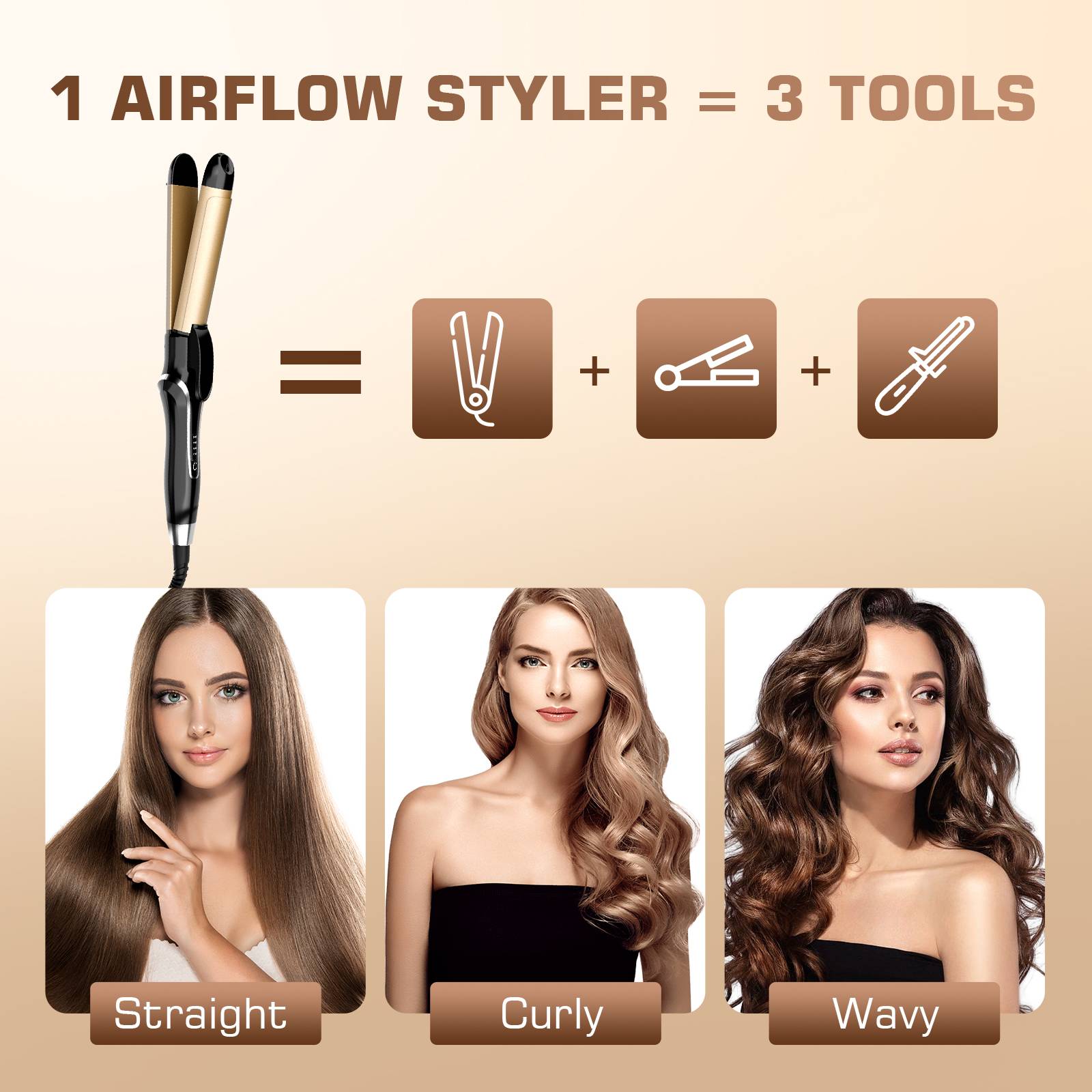 ✅【2-in-1 Versatility: Straightener & Curler Combo】‌Transform your hair in minutes! Switch effortlessly between sleek straight styles and bouncy curls with one salon-quality tool. Perfect for creating waves, flips, or pin-straight looks.
✅【Smart Adjustable Temp (150°F-450°F) for ALL Hair Types】‌Customize heat from silky-fine to thick-coarse hair. Prevents heat damage while locking in styles longer.
✅【10 Seconds Fast Heat-Up + Tangle-Free 1.25" Ceramic Barrel】‌Style in a flash! The anti-snag ceramic barrel glides smoothly for faster, longer-lasting curls and silky-straight results. The ceramic barrel helps protect your hair from excessive heat damage while delivering shine and smoothness.
✅【24K Gold PTC Technology for Even Heat Distribution】‌Dual tech for salon shine! 24K Gold PTC Technology ensures even heat distribution, while tourmaline emits frizz-fighting ions. Get glossy, humidity-resistant styles every time.Perfect for all hair types, including fine, medium, and coarse hair.PTC heating technology is used for rapid cooling and automatic temperature control, reducing scalp damage caused by sudden changes in temperature.
✅【Worldwide Dual Voltage (110V-240V) + Auto Shut-off】‌Jet-set ready! Safely style anywhere with universal voltage. Auto shutoff protects busy users (60-min safety timer).
✅【Ergonomic Design with Recessed Buttons】‌No accidental presses! The comfy grip and hidden controls give you flawless control for home or on-the-go styling.
🌸Your satisfaction is our obsession!24/7 support/If you have any questions, do not hesitate to contact us.