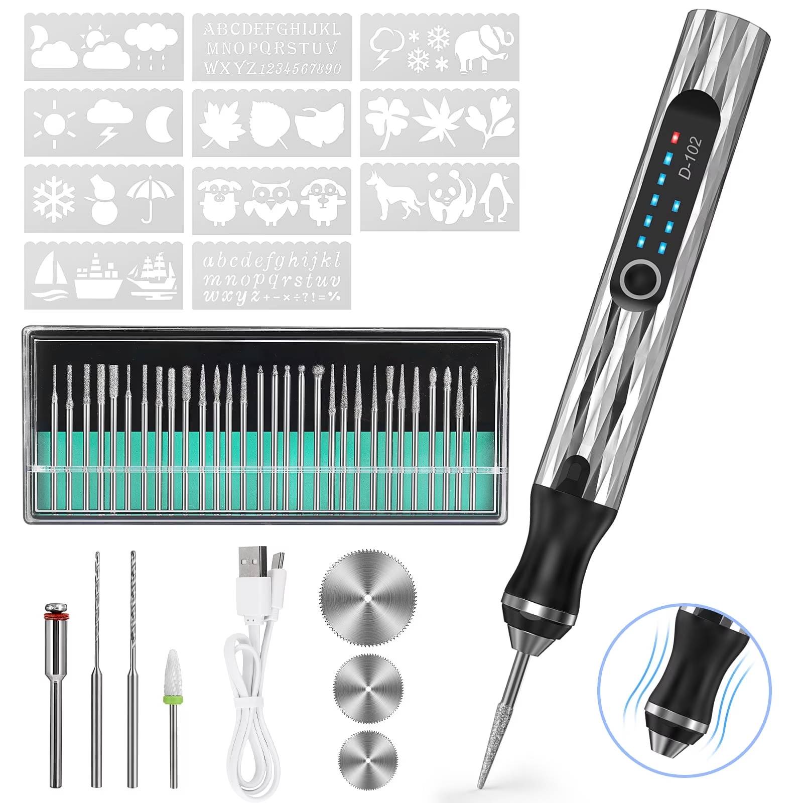 🛒 Site Description: Your Ultimate Personalization Power Tool
✅Unleash Your Creativity with the Pro-Grade, Cordless Engraving Pen!

💡Tired of limited crafting tools? Meet the newly upgraded Electric Engraving Pen – the all-in-one rotary tool kit designed to transform over 60+ surfaces into personalized masterpieces. From delicate wood and glass to tough metal and stone, this powerful yet ultra-quiet (25dB) pen gives you the freedom to engrave, carve, and polish with professional precision, anywhere.

💡Why Crafters & DIYers Love This Engraving Kit:
💎Master Any Material: The 3-speed adjustable motor (15,000-22,000 RPM) and 37 included bits provide the perfect setting and tool for every project, from fine jewelry detailing to bold stone etching.
💎Craft in Peace & Comfort: Its ergonomic, lightweight design prevents hand strain, while near-silent operation lets you create anytime without noise worries.
💎Start Creating Like a Pro – Instantly: Get perfect results every time with the beginner-friendly reusable stencils (letters, patterns). The complete kit comes organized in a durable case, ready to use.
💎Total Cordless Freedom: Enjoy 8 hours of runtime on a single USB-C charge. Take your portable studio to craft fairs, workshops, or your backyard.
💎The Perfect Gift of Creation: Beautifully boxed and backed by a 24-month warranty, it’s the ideal gift for birthdays, holidays, or anyone ready to explore DIY personalization of gifts, tools, and decor.

Your Complete Kit Includes:
✅1x Electric Engraving Pen
✅37x High-Quality Engraving & Polishing Bits
✅11x Reusable Design Stencils
✅1x USB-C Charging Cable
✅1x Durable Portable Case
✅User Manual