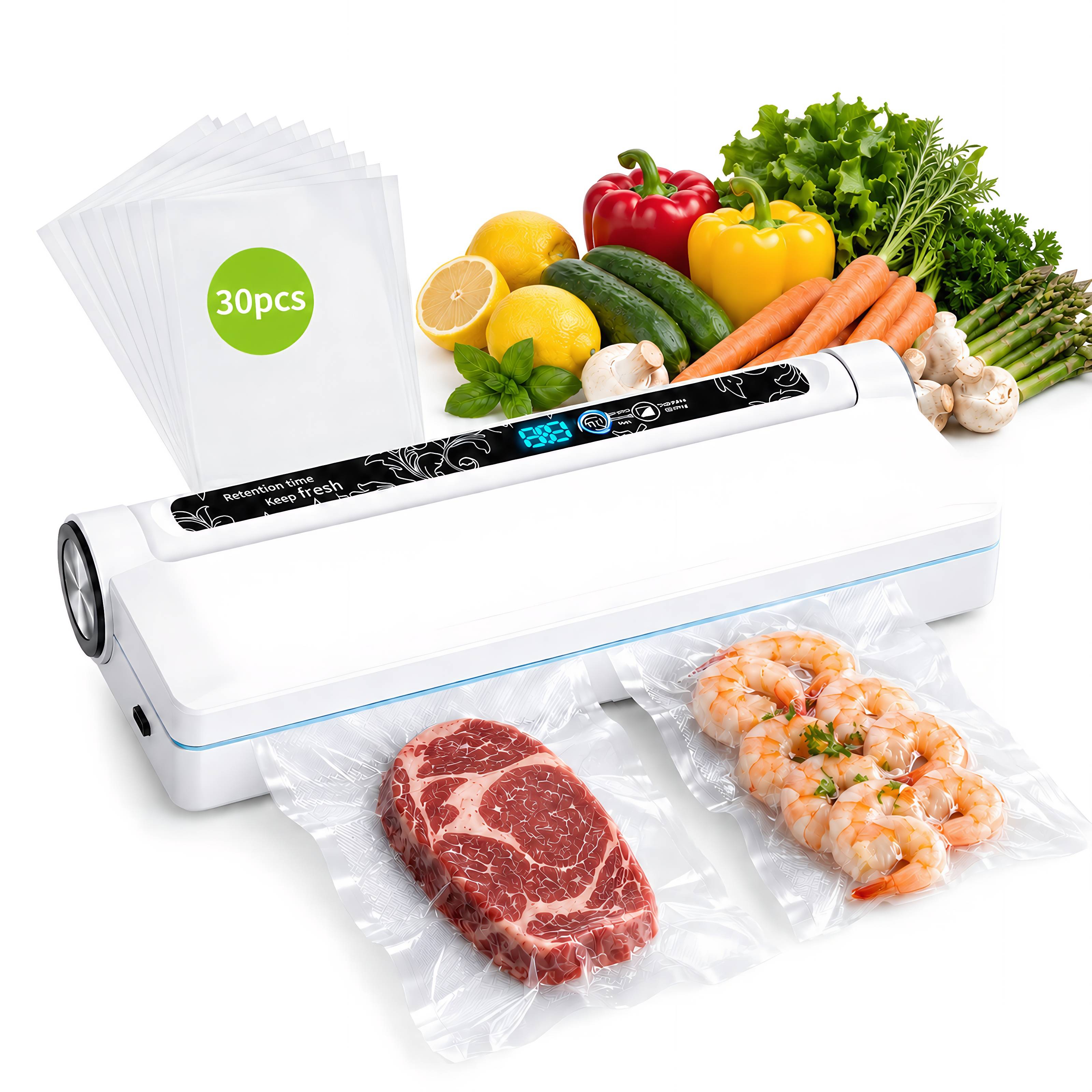 Make food storage easier, cleaner, and more efficient with the STARBIAO Vacuum Sealer Machine. Designed for everyday kitchen use, this compact food vacuum sealer helps remove air quickly and create a tight seal that supports better food storage in the refrigerator or freezer. Whether you're sealing fresh meat, seafood, vegetables, snacks, or leftovers, the Dry and Moist modes make it easier to choose the right setting for different food types. With strong 95KPa suction and simple one-touch operation, this vacuum sealer is built for busy households, meal prep routines, and bulk grocery storage. The compact body fits easily in drawers, cabinets, or small kitchen spaces, while the included 30 vacuum bags help you get started right out of the box. From weekday leftovers to freezer meal prep, DIAYUBU helps you store food with less waste and more convenience.