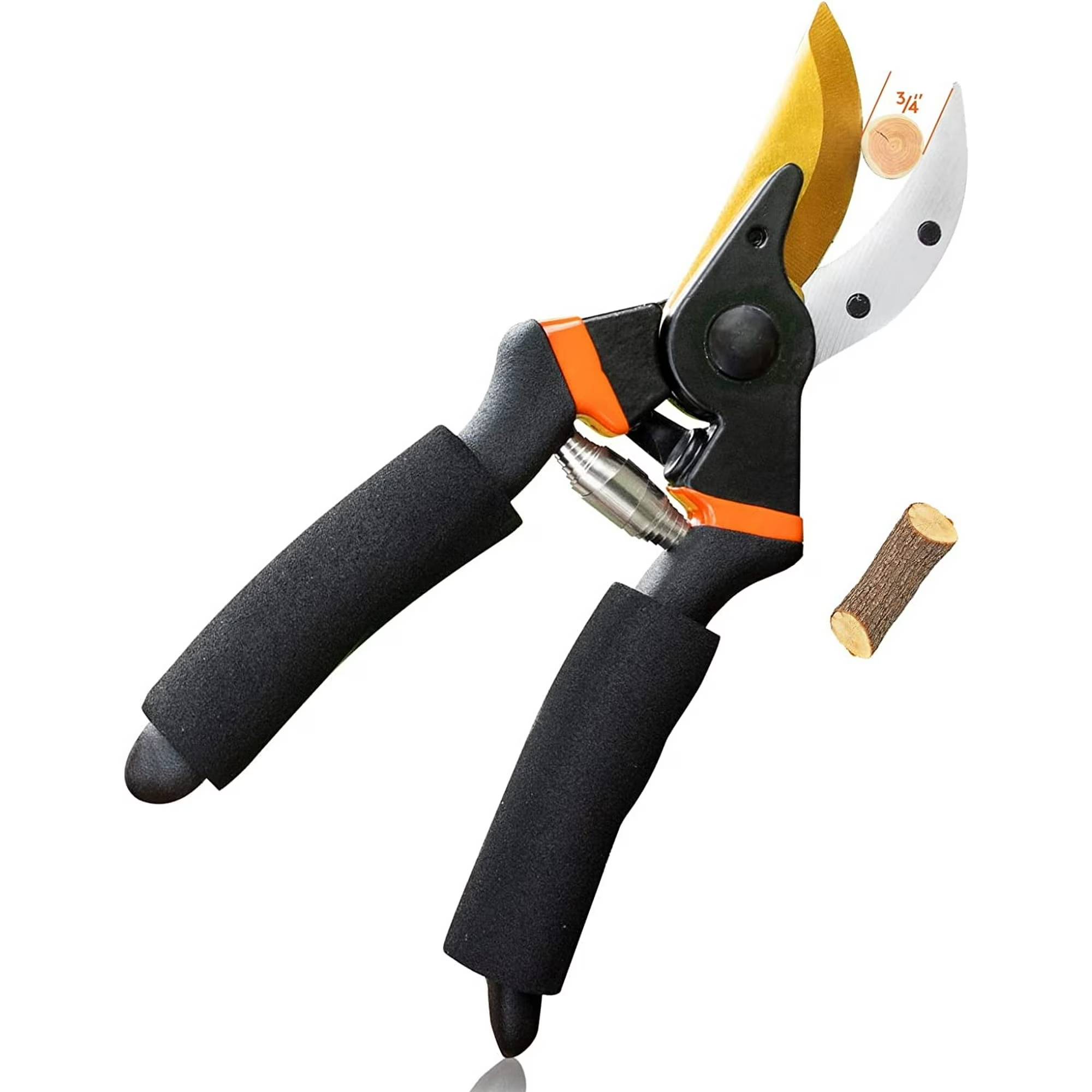 Product details

Specification：
Name: Garden tools - Pruning shears
Material: Titanium Steel + Alloy Steel
Color: Black
Size: 8.07x6.49x1.17 inch
Weight: 0.64 lb

Features:

✅These quality snips come with precision-sharpened blades and are ready to tackle all of your deadheading, trimming, and shaping needs for your roses, annuals, vegetable, bonsai and small flower gardens.

✅Low-friction coating resists rust, helps the blade glide through wood and prevents the pruner from gumming up with sap and debri.

✅Bypass blade design is ideal for pruning green, lawn shears,flower tools,living growth like ornamental shrubs and trees.

✅Anti-slip black cushion handle. Long handle grip garden shears with shock absorbing pads. Help Reduce Repetitive Hand Motion Injuries, Hand Fatigue & Wrist Strain.

✅Ideal Versatile Gardening Trimmers for General Yard, Farm Work, Hunting, Trail riding & Multi-Purpose Intensive Pruning.