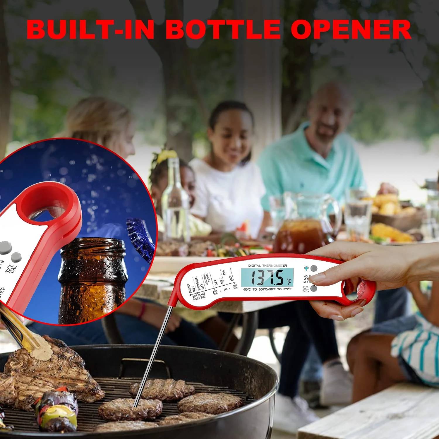 ✅BESTCROF wireless thermometer for grill - meat thermometer digital, instant read thermometer for cooking, BBQ, Kitchen - Fast Digital Food Thermometer.

✅Kitchen Thermapen Thermometer - Try our digital cooking thermometer kitchen tool with many uses including a frying thermometer baking thermometer grill thermometer digital probe liquid thermometer and more.

✅Digital Instant Read Grill Thermometer- Accurate Reading & Ultra Fast, Equipped with a food grade stainless long probe, thermometer takes the temperature in a little as 2 seconds and is accurate to ±1°C(1.8℉) degrees with a wide range of -58℉~572℉（-50°C~300°C), Our meat thermometer for grilling and deep fry thermometer can help perfect your cooking.

✅Probe thermometer - A food thermometer instant read meat temperature probe can make a big difference so add our meat probe to your grill tools and see the power of a digital thermometer cooking aid.

✅BBQ Cooking Thermometer - Our instant read thermometer digital BBQ accessories are great for indoor/outdoor cooking whether you need a general grilling thermometer or just a steak thermometer.

Packing listing:
1 x Meat Thermometer.
1 x User Manual.
1 x Food Temp Chart.
1 x CR2032 Button Battery (installed).
1 x Battery Case Opener.