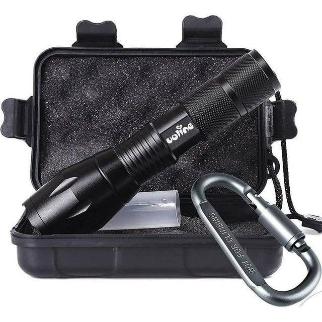 Portable LED Flashlight with High Lumens and 5 Modes for Emergency and Outdoor Use -Camping Accessories.

The compact and powerful flashlights now shines brighter, producing a blinding Max 1000 lumen beam to flood a large area with light. On high, beam distance runs 328ft. Use low for a less intense beam and longer run time (10 hours). High/low/strobe modes available. Flashlight emergency also makes a great companion for outdoor excursions such as camping and hiking. Take it with you everywhere !

Product Specification:
Name: Brand New r5/t6 Led Flashlight
5 Modes: Hight/Middle/Low/Fast Strobe/Sos
Led Bulb: Cree Xml-t6
Max Brightness: 1000 Lumens
Max Lighting Distance: >500m
Led Lifespan: >100000 Hours
Ip Grade: Ipx-6
Wattage:10 Watts
Special Features: Zoomable (Max Length : 6.22in Min Length: 5.35in)
Focal Length:Adjustable
Body Material: Aluminium Alloy
Wattage:10 Watts
Dimension: 5.39 x 1.38 x 1.02inch
Net Weight(Battery Not Included): 150g (5.29 Ounces)
Switch Type: Tail Cap Switch
Cap Switch Color: Black
Body Color: Black
Power Source: 1 x 3.7v 18650 Battery (Not Included) Or 3x AAA Battery (Not Included)

Change Mode: Push the on button either 2 or 3 times in a row,Switch the black button on the end to cycle through the modes
100% Customer Satisfaction Guarantee. More Light and Bright, No More Dark and Danger. It's Time to Invest in Your Safety!
So, Order Now and How About Ordering two sets? One for You and One Someone Special!