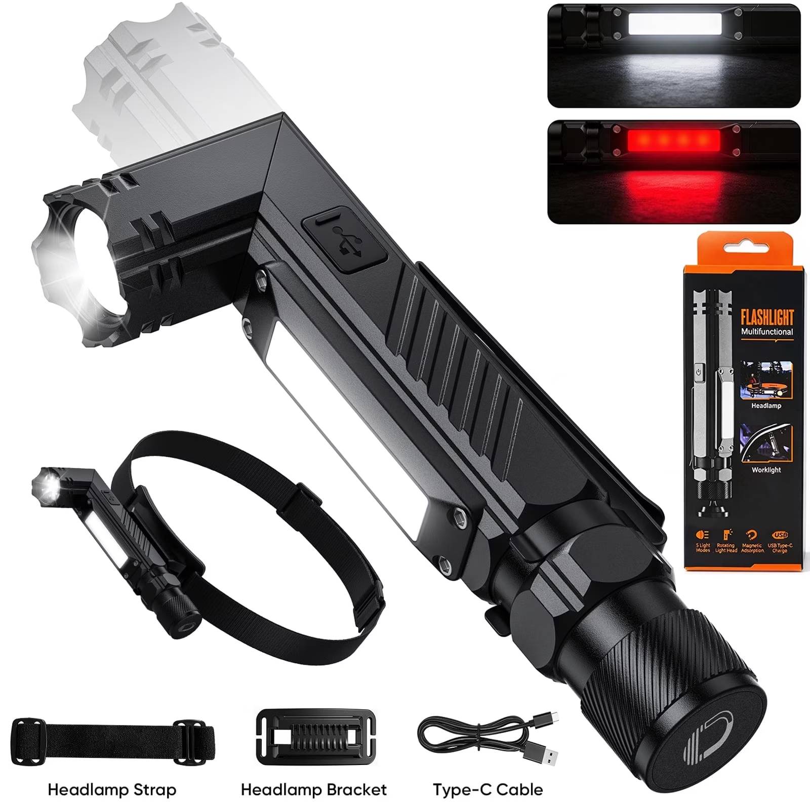 💡💡Your Ultimate All-in-One Lighting Tool💡💡
💎Very worth it: buy it=a powerful flashlight+a powerful headlamp+a powerful work light💎

Don't Just Hold a Light—Master Any Situation with 3-Way Hands-Free Brilliance!
Meet the Juyafio Multifunctional Flashlight, the pocket-sized powerhouse that redefines portable light. More than just a bright beam, it's a complete hands-free lighting system with a magnetic base, headlamp conversion, and a versatile COB side light—engineered for DIYers, adventurers, and prepared homeowners alike.

Why This is the Last Flashlight You'll Ever Need:
✅True Hands-Free Freedom: Attach it, wear it, or stand it up. The powerful magnetic tail secures to cars or tools, the 90° rotating head aims light perfectly, and the included headband (if applicable) turns it into a comfortable headlamp for total task liberation.
✅Dual Lighting for Any Scenario: Command a long-throw, high-lumen beam (2 modes) to light up a trail. Then, activate the COB side panel for a wide-area work light, a night-vision-safe red light, or an attention-grabbing SOS strobe signal.
✅Designed for Active Carry: The sleek, anodized aluminum body is tough enough for a tool bag but sleek enough for your pocket. The heavy-duty steel clip provides instant, secure access clipped to gear, ensuring light is always within reach.
✅Built for the Real World: As a USB-C rechargeable flashlight, it's always ready. The IPX4 water-resistant rating means splashes and weather won't stop your adventure, making it the perfect camping and hiking flashlight.

A Tool You Can Trust: Crafted from a single piece of aircraft-grade aluminum, this tactical flashlight is designed for durability and reliability, whether in your emergency kit, glove box, or daily backpack.
Your Complete Lighting Solution is Ready.
Stop juggling multiple single-purpose lights. Add to Cart today and equip yourself with the intelligent, adaptable, and powerful flashlight that works as hard as you do.