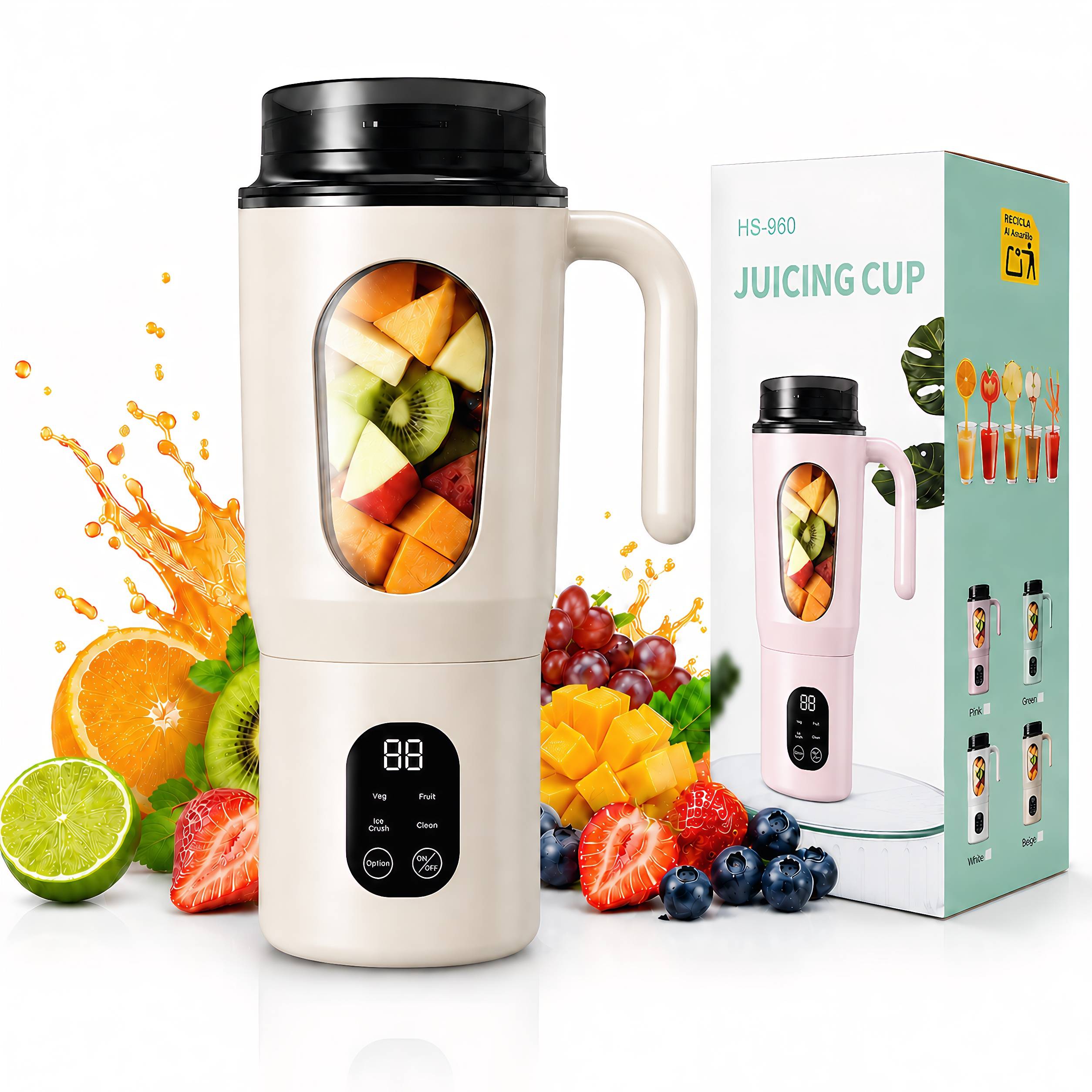 Make fresh drinks easier with the STARBIAO 19.6 oz Portable Blender. Designed for smoothies, shakes, fruit juice, and protein drinks, this personal juicer cup combines blending and drinking in one convenient design. The 12-blade 304 stainless steel system helps blend small fruit pieces, soft ingredients, and small ice cubes more evenly when used with water, milk, juice, or other liquid. Four modes let you choose from fruit, complementary food, ice crush, and cleaning, while the digital display shows battery and working status at a glance. With a hidden bottom Type-C charging port, rechargeable 1300mAh battery, wide handle, drink-through lid, anti-slip bottom pads, and easy-rinse cleaning mode, this portable blender is made for home, office, gym, travel, camping, and everyday fresh drinks on the go.