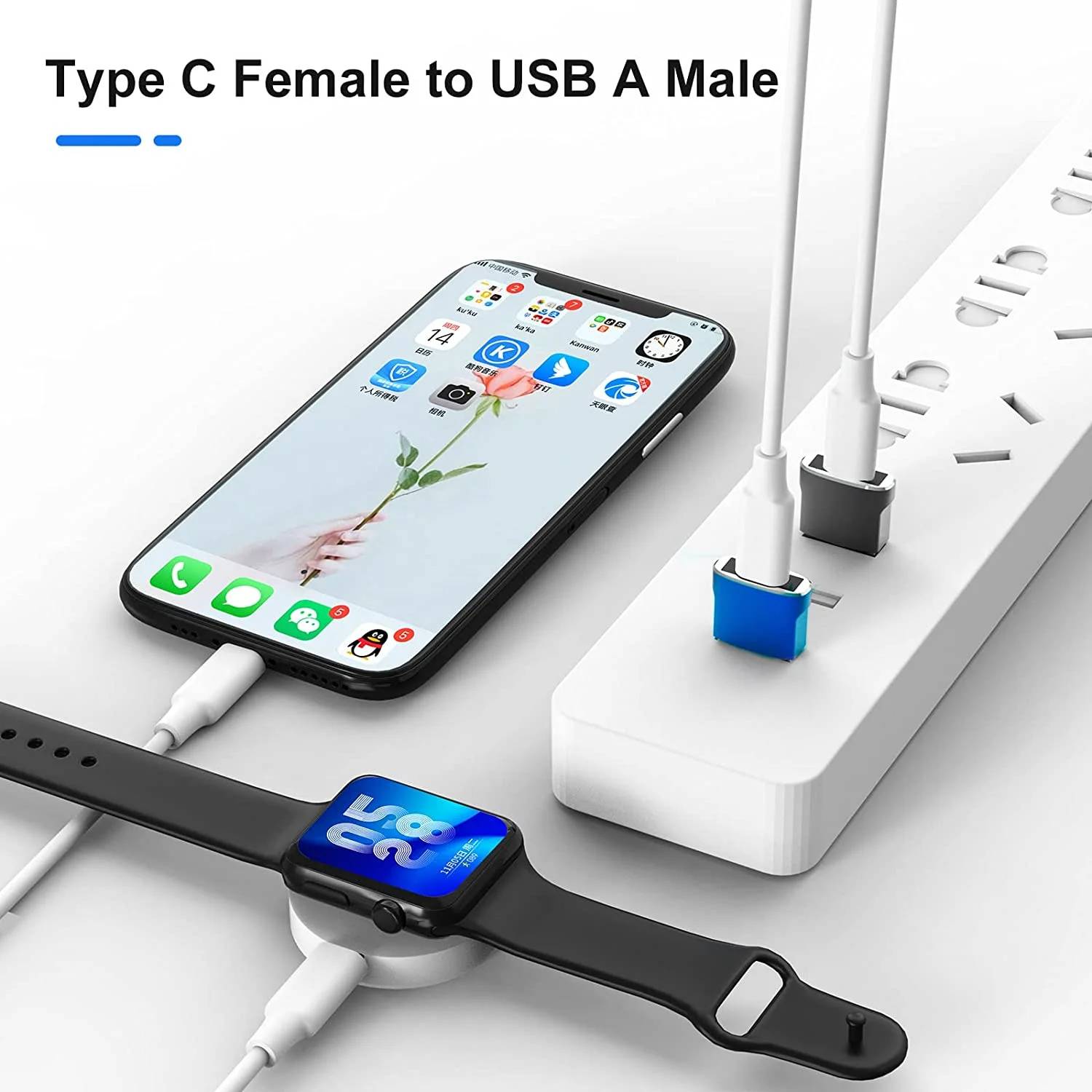 Description:
Item type: USB C Female to USB A Male Adapter
Female - USB 3.1 Type C
Male - USB 2.0 Type A
USB OTG Enabled

Compatible with any USB Type C device , for example: Samsung Galaxy S9/S9+, MacBook Pro, MacBook Air, the Lumia 950, Lumia 950 XL, OnePlus 2, Nokia N1, Lenovo Zuk Z1, Nexus 5X, Nexus 6P, and Pixel C and more other Type-C supported devices.

Package Include:
4x USB C Female to USB A Male Adapters

Warm Tips :
1. This is a USB 2.0 adapter, CAN NOT support USB 3.0/3.1 protocol.
2. Does not support video output, cannot transmit any type of video signals such as hdmi, vga, etc.
3. The USB-C adapter supports 3A fast charging, but the charging speed depends on the charger and charging cable used.
4. It is normal that the adapter may generate heat when used for a long time. Please make sure that the connector is stable when charging.