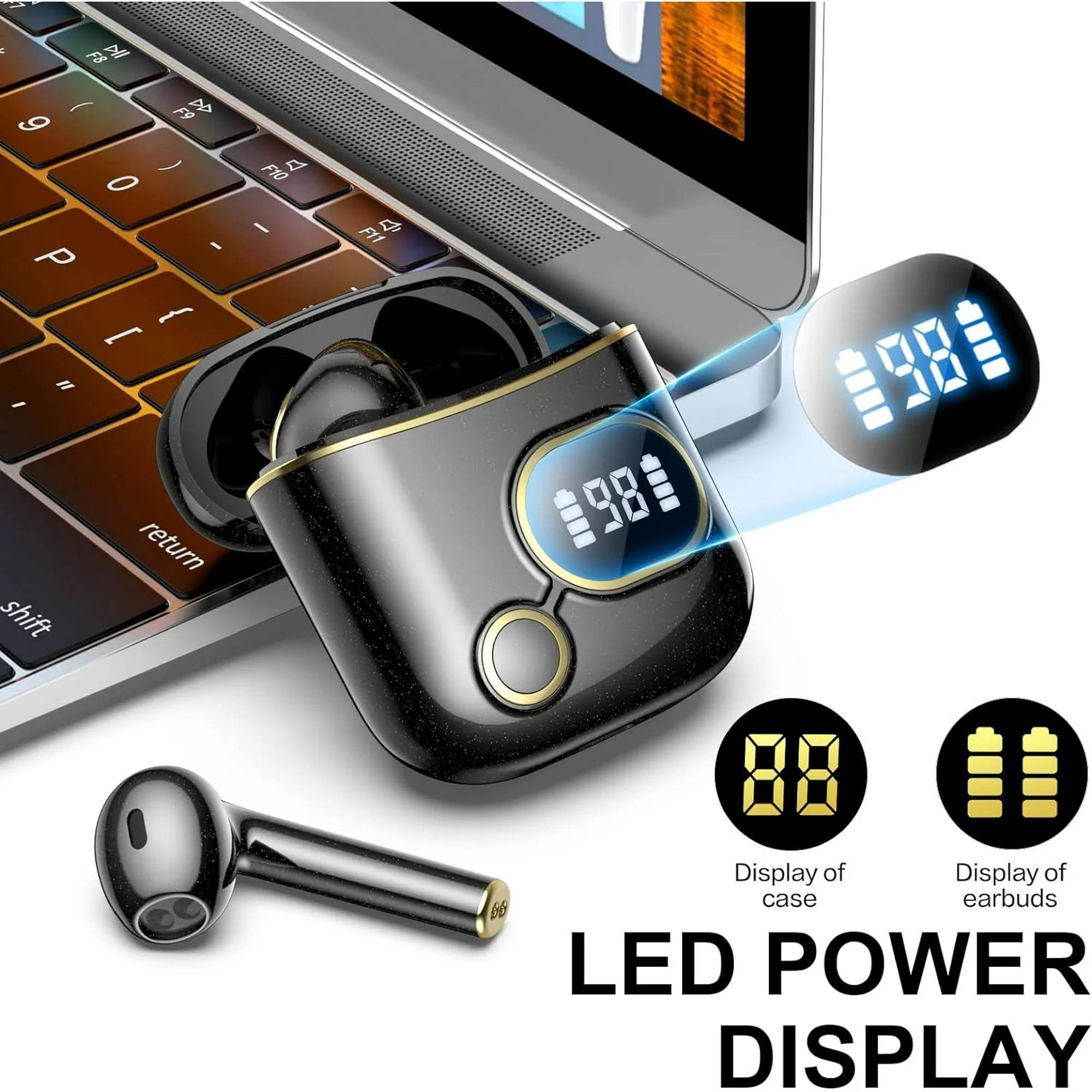 Wireless Earbuds HiFi Stereo Sound Deep Bass Bluetooth 5.2 Headphones with USB-C Charging Case Noise-Cancelling and Fast-Charge in-Ear Earphones Touch Control Headphone for Sports Office.

DSP enhances hd call anti-interference DSP enhances sound technology to realize dual-ear HD call and make communication clearer and better.
. The APTX class 8MM surround sound driver unit contains a biocomposite diaphragm, a high performance audio parsing chip, and an audio EQ tailored for the user with a powerful bass, crisp mid-range and penetrating high frequency.
. Compact, invisible and comfortable to wear special symmetrical streamlined design, round and fit the auricle, wear stable crazy can not be thrown off, skin-friendly silicone ear cap, soft and comfortable!
. Double battery life from morning to night for 10-12 hours of continuous work, built-in large capacity lithium battery, lightweight at the same time can bring more powerful battery life, much longer than the same headphones.
. Nano-scale waterproof technology, seamless makes H15 has a higher waterproof grade, rain immersion is not afraid!