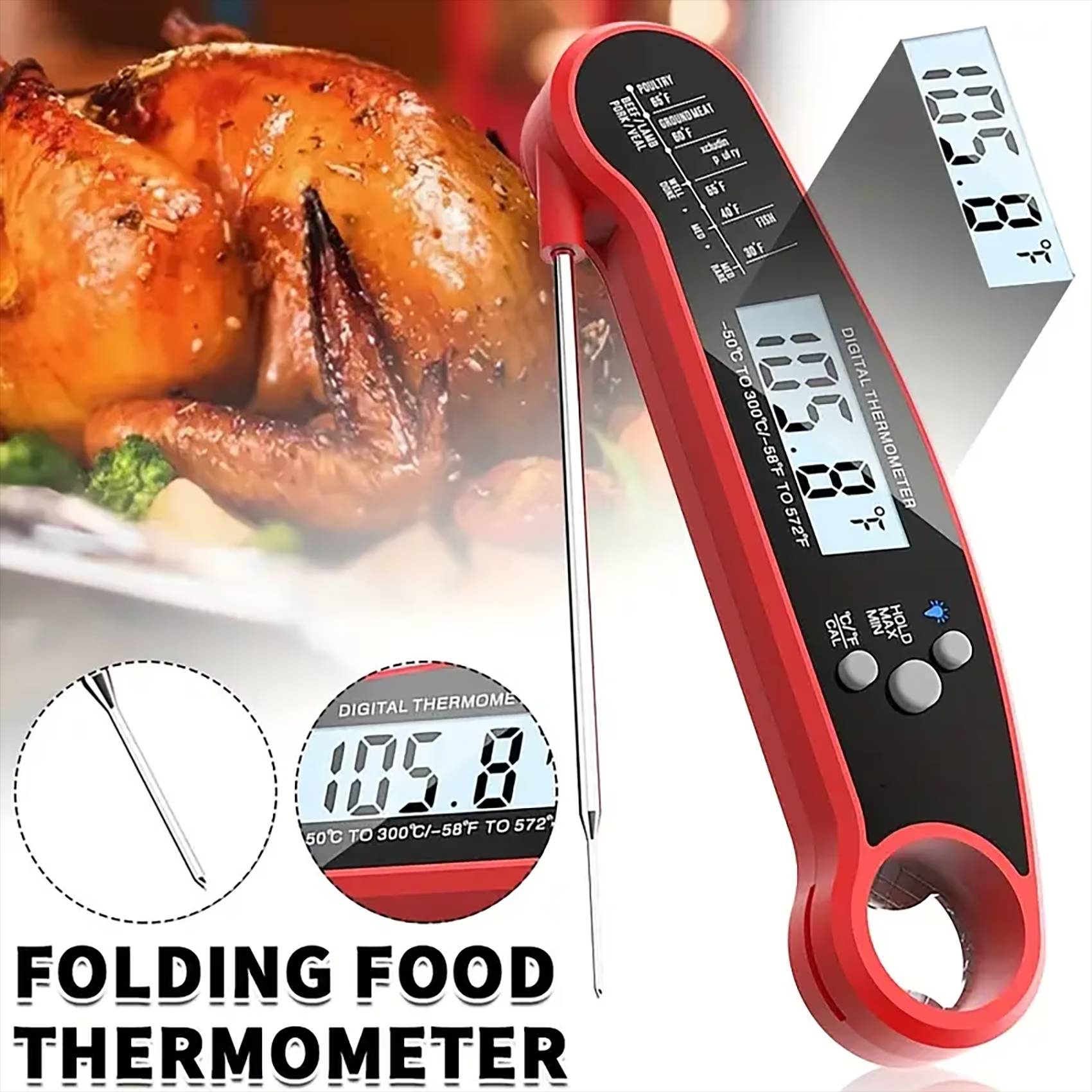 🔥 *2-Second Precision for Perfectly Cooked Meat, Every Time!*Stop guessing and start grilling like a pro! Our instant-read meat thermometer delivers ±1°F accuracy in just 2 seconds, with a wide range from -60°F to 580°F (-52°C to 305°C). Whether you’re searing steak, smoking brisket, or baking cookies, nail the ideal doneness—no more dry chicken or overcooked salmon!
📱 *Wireless Freedom + 100ft Range for Stress-Free Monitoring!*Ditch tangled cords and babysitting the grill! This wireless meat thermometer pairs with a compact receiver (included) to monitor temps remotely from up to 100 feet away. Host backyard BBQs, watch the game, or prep sides indoors while tracking your roast’s progress. Perfect for smokers, ovens, deep fryers, or campfire cooking!
🌟 Multi-Purpose Kitchen MVP – Grill, Fry, Bake & Beyond!More than a BBQ thermometer—this is your ultimate kitchen sidekick! Use it as a candy thermometer for desserts, a deep-fry thermometer for crispy wings, or a baking thermometer for fluffy bread. The 6.5-inch stainless steel probe tackles thick cuts, soups, oils, and even beverages.
💡 User-Friendly Design for Beginners & Grill Masters!
Built to impress, designed to simplify:• Backlit LCD screen – Read temps in dark kitchens or nighttime cookouts.• Auto-calibration – Always accurate, zero setup needed.• Foldable probe – Compact storage for travel or camping.• IPX4 splash-proof – Survives messy marinades or rainy grilling sessions.
🎁 #1 Gift for Meat Lovers – Includes Free Temp Guide & Battery!Grill dads, foodies, and home chefs will obsess over this kit! Comes with a FREE meat temperature chart (ideal temps for steak, poultry, fish, etc.) and a pre-installed battery. Packaged ready-to-gift—perfect for Father’s Day, weddings, or housewarmings.