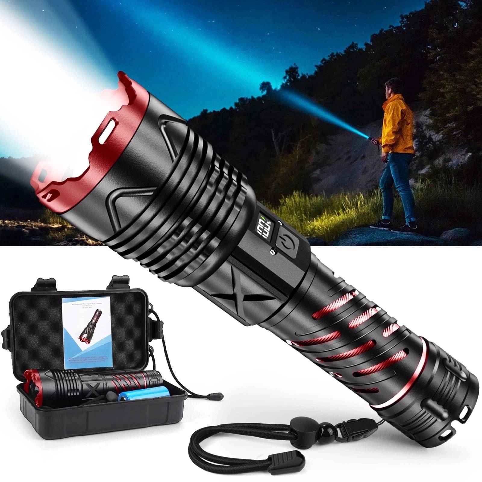 Durable & Water-Resistant Design
Constructed with sturdy aluminum alloy, this waterproof flashlight is designed for daily use. Suitable for light rain and outdoor conditions.

Compact & Easy to Carry
Lightweight and portable, it fits easily in your bag, car, or emergency kit—making it a practical choice for travel and everyday carry.

Ideal for Multiple Uses

Camping, hiking, and outdoor activities
Emergency situations and power outages
Home use, walking, and night visibility
Car storage and travel essentials
Specifications:
Water Resistance: IPX67
Battery Capacity: 6000mAh
Charging: USB-C
Modes: 5 Light Modes

This portable flashlight is designed to provide reliable lighting for a variety of everyday situations, giving you added confidence whenever you need it.