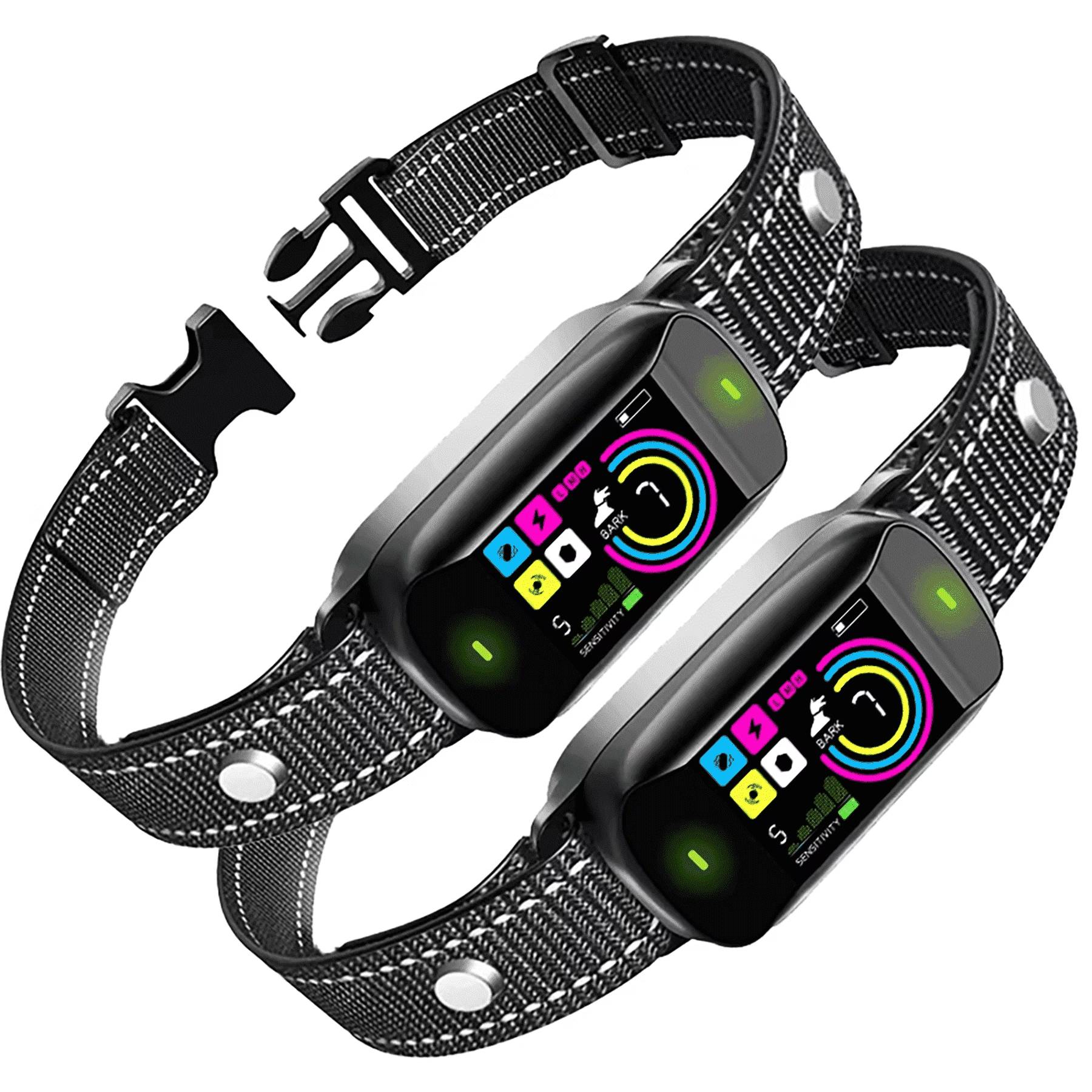 ✅【Safe And Humanised Setup】The advanced technology smart dog bark collar accurately detects the dog's own barking. Equipped with upgraded smart AI chip, activated based on two conditions: barking sound and vocal cord vibration (no remote control needed). Equipped with 4-in-1 correction mode (beep alert → vibration alert → dual mode alert → adjustable electric shock (L/M/H)). With 5 levels of sensitivity with adjustable algorithms, Bark Detection 2.0 advanced dual microphone system ensures accurate response to barking while filtering out ambient/other dog noises, 100% preventing false triggers and protecting your dog from unwanted punishment.
✅【Smart AI safety lock】 Our shock collar for dogs has automatic anti-bark and smart protection function; the triple sensor system of the anti-bark device can enter the safety protection lock after 7 consecutive triggers, allowing the dog to enter the 30-second cool-down time, preventing the dog from over-stimulation, protecting the dog and the performance of the device, and giving it more chances to self-correct. 30 seconds later press any key to reactivate.
✅【Fast Charging & Waterproof】 With new charging method, magnetic fast charger allows for easy charging, a full charge in 2 hours will last for about 16 days; LED real-time display shows remaining battery level and activity mode; IP68 waterproof rating allows your dog to enjoy bathing, swimming, chasing toys around the pool or playing in the rain.
✅【Fits Most Dogs】 Made of skin-friendly, comfortable shock-absorbing soft nylon.The dog collars for small dogs、medium dogs、large dogs。this bark collar straps are suitable for dogs weighing 8-120lbs+ and neck sizes 6-27 inches; ideal for dogs over 6 months old. The universal size and reinforced nylon straps can be adjusted to fit your puppy's growth.
✅【Enjoy Time With Your Dog】 The bark collar is easy to operate with only two buttons: an on/off button to control the power switch and sensitivity, and a mode button to control four different dog training modes. All you need to do is bring the bark collar unit home, switch it on and put it around your dog's neck. It effectively eliminates annoying dog barking at night or when you are not at home, creating a peaceful environment for your family and neighbours.
✅【Expert Assistance】We understand that the bark collar is not a punishment tool, but a communication bridge with your dog; we recommend that you refer to the user manual before use for optimal performance and safety.
??Give Your Dog (and Yourself) the Gift of Quiet.Join thousands of satisfied owners – click “Add to Cart” now and transform barking chaos into harmony today! ??✨