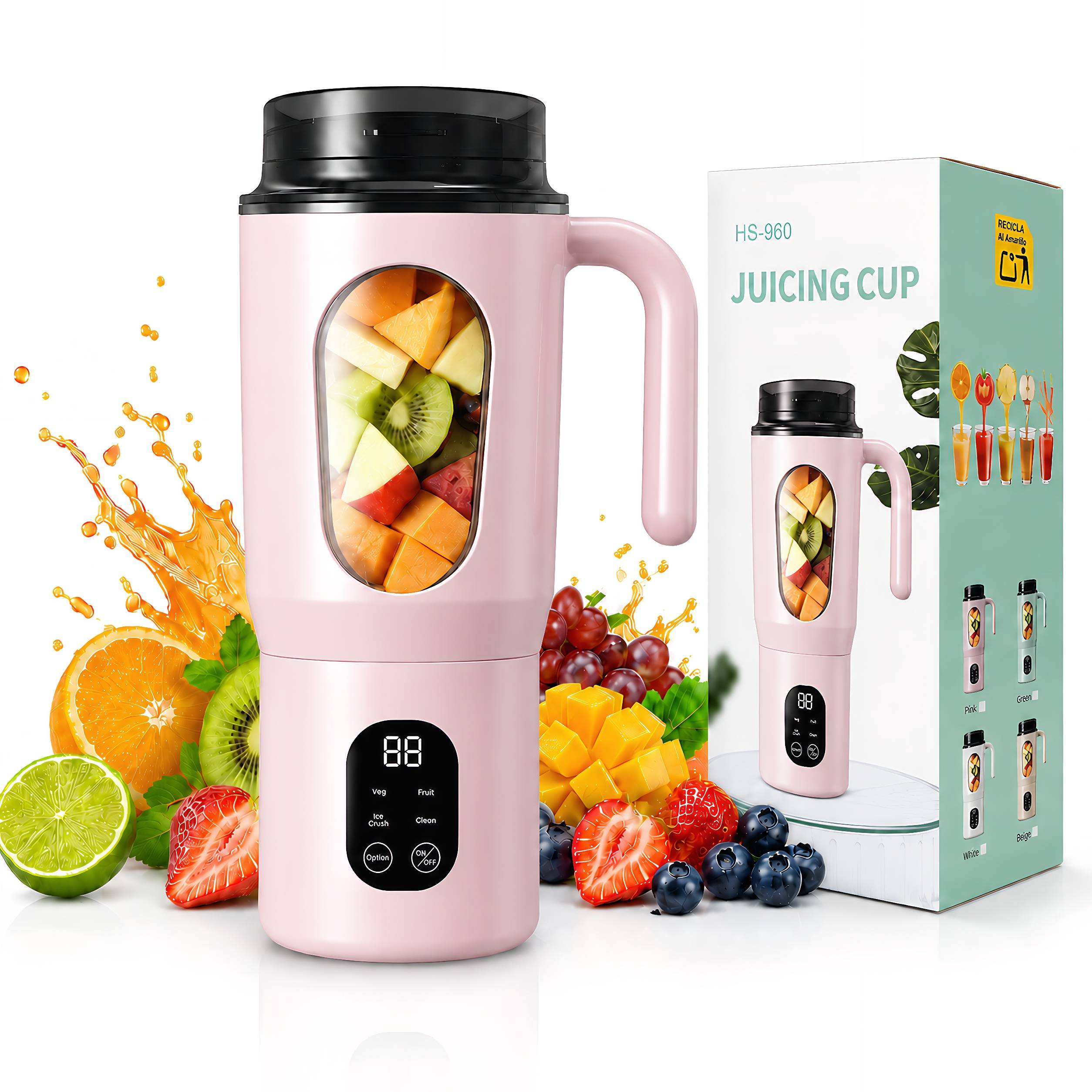 Make fresh drinks easier with the STARBIAO 19.6 oz Portable Blender. Designed for smoothies, shakes, fruit juice, and protein drinks, this personal juicer cup combines blending and drinking in one convenient design. The 12-blade 304 stainless steel system helps blend small fruit pieces, soft ingredients, and small ice cubes more evenly when used with water, milk, juice, or other liquid. Four modes let you choose from fruit, complementary food, ice crush, and cleaning, while the digital display shows battery and working status at a glance. With a hidden bottom Type-C charging port, rechargeable 1300mAh battery, wide handle, drink-through lid, anti-slip bottom pads, and easy-rinse cleaning mode, this portable blender is made for home, office, gym, travel, camping, and everyday fresh drinks on the go.