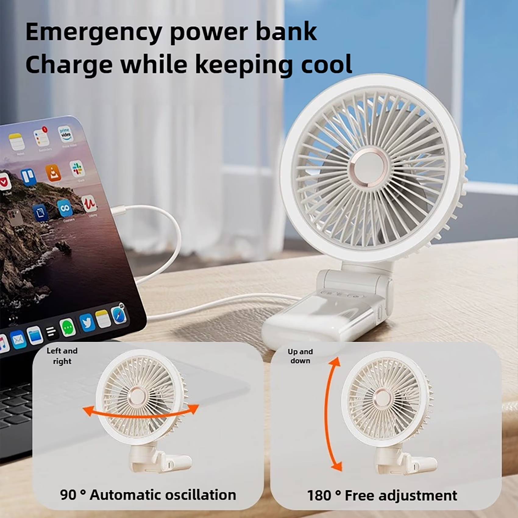 🌟This Isn’t Just a Fan—It’s a Summer Game-Changer!
🌟 Say goodbye to basic folding fans. Meet the ALL-NEW Multi-Function Folding Handheld Fan with built-in desktop oscillation and LED lighting. Buy one fan, get four gadgets in one—at no extra cost!
Why It’s a Breakthrough:
We smashed old-school designs to pack 12 killer features into this powerhouse:
﻿✅Mega 9000mAh battery (8-16 hours!)
﻿✅2-Speed LED Light (soft glow or bright helper)
﻿✅4-Speed Wind Control (sleep, refresh, turbo, or natural breeze)
✅﻿360° Rotating & Folding (aim airflow ANYWHERE)
✅﻿4-in-1 Versatility (handheld, desktop, clip-on, or hanging)
✅﻿Phone Charging Support (yes, it powers your devices!)
✅﻿Ultra-Quiet & Kid-Safe (no buzz, no ouchies)
✅…and more. This isn’t a fan—it’s THE fan.

Take Coolness Anywhere:
It can be house fan, office fan, desk fan camping fan , hikes, fishing spots—its pocket-sized magic fits everywhere. Summer just met its match.
🎁﻿The Gift That Keeps Giving (Cool Air):
🎁Dads, moms, friends, kids—they’ll love this practical, life-saving gadget. Every time the temperature spikes, they’ll remember your genius pick..

﻿Why Every Home Needs One:
Parent-approved stroller fan: Breeze on demand for happy stroller rides
⚡You need a wall mounted fan while cooking
⚡You need a table fan during work/gaming
⚡﻿You need a handheld fan on sweaty hikes
⚡You need a clip on fan when camping
One fan = Your personal AC squad,It can meet all scenarios
﻿Lightweight? Check. Powerful? Double-check. Fold it, toss it in your bag, and conquer summer like a pro.

What can you get?
🌀1*powerful oscillating fan
🌀1*powerful fan clamp
🌀1*fan wall bracket
🌀1*double-sided adhesive hook
🌀1*Type-C charging cable
🌀1*English user manual
🌀1*packaging box
✅【4-in-1 Flexibility, Zero Compromise】Be the boss of your breeze! Use it as a handheld fan during hikes, a clip-on fan for your baby’s stroller, a desk fan for your home office, or a hanging tent fan while camping. One anchor point, endless possibilities – no more buying separate fans for every room!
✅【Silent But Deadly (to Heat!)】A magnetic suspension motor keeps noise below 25dB – quieter than a whisper! Perfect for light sleepers, Zoom calls, or nurseries. Meanwhile, the turbo 4th speed blasts air 30% farther than basic desk fans.
✅【Charge Your Phone While Cooling Off】9000mAh battery? Check. 16-hour runtime? Check. Phone charging via USB-C? *Game-changer!* Power your devices during blackouts, flights, or beach days – imagine cooling your face AND reviving a dead phone simultaneously.
✅【180° Oscillation + 360° Tilt = Total Air Domination】Traditional fans blast air in one direction, leaving “dead zones.” Ours sweeps every corner with smooth auto-oscillation and tilts vertically to target faces, pets, or hot spots. Bye-bye, stiff necks from adjusting fans!
✅【Kid-Proof & Stress-Proof】7mm safety mesh protects curious fingers, while the child-lock button prevents accidental mode changes. Plus, the one-click disassembly makes cleaning a 10-second task – no screws, no fuss.
✅ 【Camp Like a Pro with Built-In Light】The 2-level LED isn’t just a nightlight – it’s a *mood-setting tool*. Use low light for midnight snack runs in the tent or high brightness as a makeup mirror in dim bathrooms.
🎁🌪️【BUY WITH CONFIDENCE】If you have any questions, please feel free to contact us, we just want you to have a cool summer, always staying cool🌪️🎁