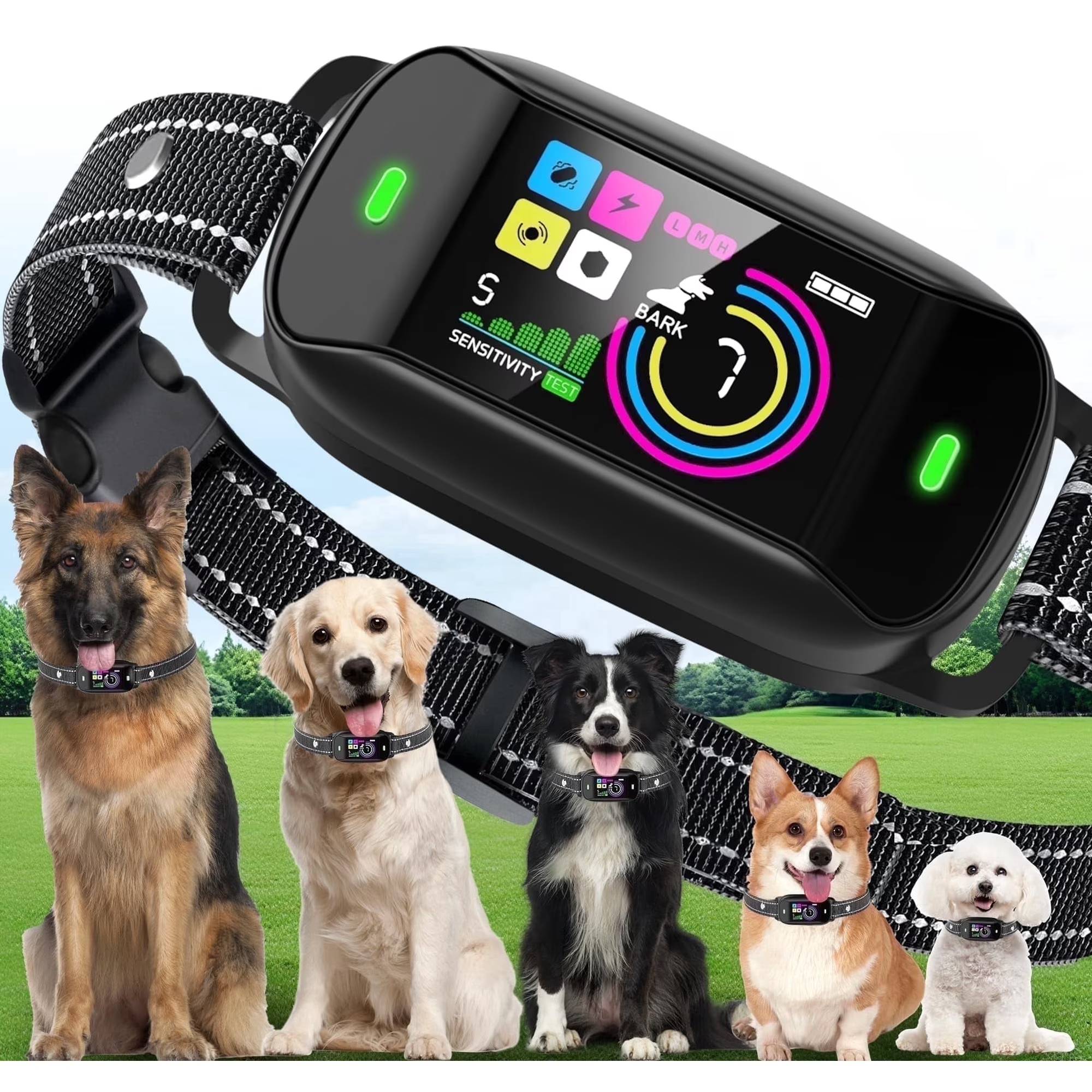 ✅【Safe And Humanised Setup】The advanced technology smart dog bark collar accurately detects the dog's own barking. Equipped with upgraded smart AI chip, activated based on two conditions: barking sound and vocal cord vibration (no remote control needed). Equipped with 4-in-1 correction mode (beep alert → vibration alert → dual mode alert → adjustable electric shock (L/M/H)). With 5 levels of sensitivity with adjustable algorithms, Bark Detection 2.0 advanced dual microphone system ensures accurate response to barking while filtering out ambient/other dog noises, 100% preventing false triggers and protecting your dog from unwanted punishment.
✅【Smart AI safety lock】 Our shock collar for dogs has automatic anti-bark and smart protection function; the triple sensor system of the anti-bark device can enter the safety protection lock after 7 consecutive triggers, allowing the dog to enter the 30-second cool-down time, preventing the dog from over-stimulation, protecting the dog and the performance of the device, and giving it more chances to self-correct. 30 seconds later press any key to reactivate.
✅【Fast Charging & Waterproof】 With new charging method, magnetic fast charger allows for easy charging, a full charge in 2 hours will last for about 16 days; LED real-time display shows remaining battery level and activity mode; IP68 waterproof rating allows your dog to enjoy bathing, swimming, chasing toys around the pool or playing in the rain.
✅【Fits Most Dogs】 Made of skin-friendly, comfortable shock-absorbing soft nylon.The dog collars for small dogs、medium dogs、large dogs。this bark collar straps are suitable for dogs weighing 8-120lbs+ and neck sizes 6-27 inches; ideal for dogs over 6 months old. The universal size and reinforced nylon straps can be adjusted to fit your puppy's growth.
✅【Enjoy Time With Your Dog】 The bark collar is easy to operate with only two buttons: an on/off button to control the power switch and sensitivity, and a mode button to control four different dog training modes. All you need to do is bring the bark collar unit home, switch it on and put it around your dog's neck. It effectively eliminates annoying dog barking at night or when you are not at home, creating a peaceful environment for your family and neighbours.
✅【Expert Assistance】We understand that the bark collar is not a punishment tool, but a communication bridge with your dog; we recommend that you refer to the user manual before use for optimal performance and safety.
🐶Give Your Dog (and Yourself) the Bark Control Training Aids of Quiet.Join thousands of satisfied owners – click “Add to Cart” now and transform barking chaos into harmony today! 🐶✨