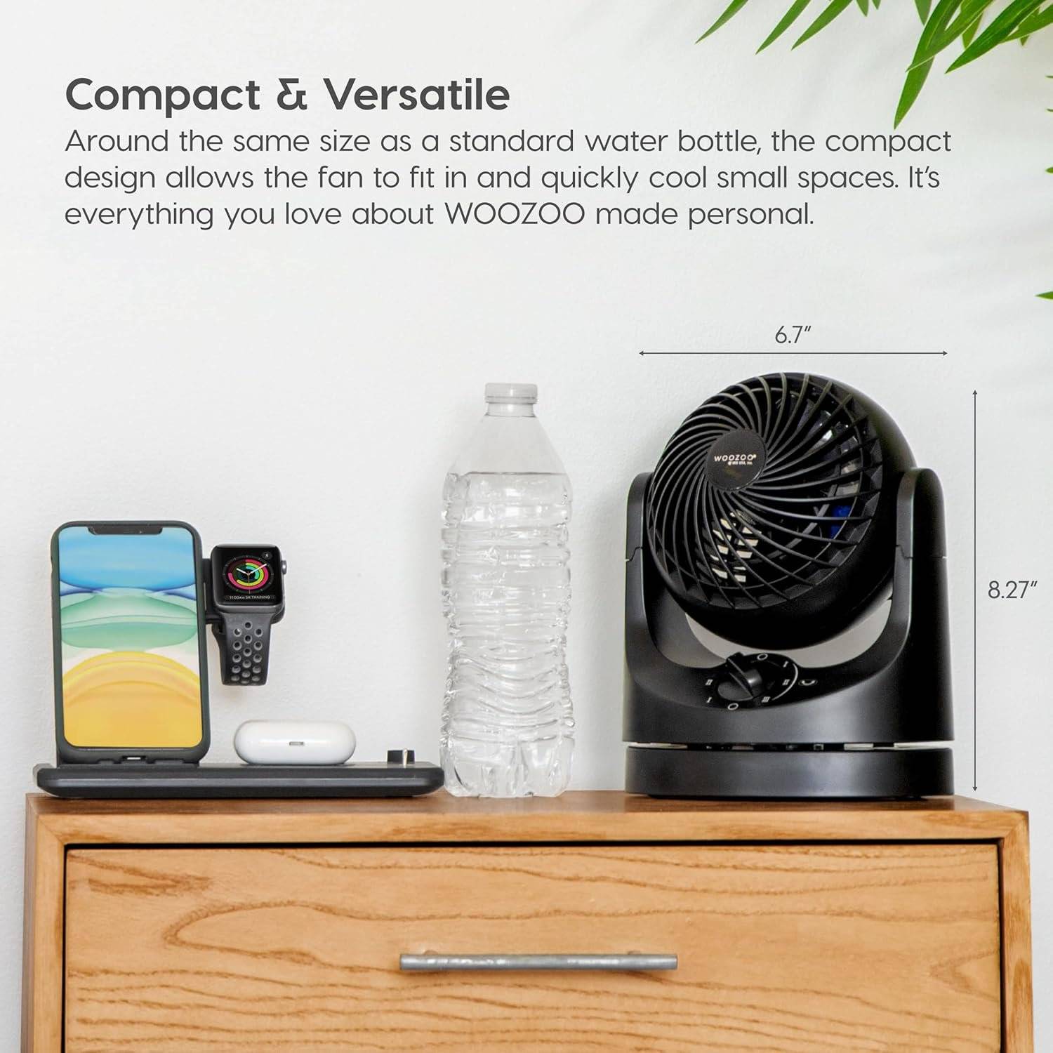 Perfect for the office, home or a dorm room, the Amybaby personal fan offers powerful cooling air while compact size unit saves space. The adjustable fan head pivots vertically from 22.5 to 90 degrees, with three speeds settings on tabletop circulator to meet your cooling needs. Enjoy extra-quiet cooling on the virtually silent “low” setting. Desktop fan has a 55” cord, making it easy to reach the outlet. LIGHTWEIGHT & PORTABLE: The small desktop fan is lightweight and portable, and only weighs 1.98lbs. Built-in handle allows you to move your circulator fan easily from one room to another. Dimensions: 6.70"L x 4.94"W x 8.27"H
SMALL AND VERSATILE: Enjoy the flow with our small desk top personal fan. The new matte finish and modern aesthetic will fit in your bedroom, bathroom, kitchen, office, or any medium or small room. Circulate the warmth or nice cold air from your table top or floor without the noise.
AERODYNAMIC DESIGN: Amybaby deep pitch fan blades offer more air with every turn while minimizing noise. The spiral grid fan design allows better control of airflow, and superb precision in delivery. Our small fans are perfect for your desk, and the larger fans are a perfect size for the counter or floor.
COMFORT IN QUIET: The Amybaby provides comfort without the noise. Whisper quiet fans (27.5dB) at our lowest setting is actually quieter than a whisper (30dB). Perfect for the bedside or next to your computer while on a call. 3 speed manual setting range from a whisper quiet breeze to a strong gust to blow away the heat.
LIGHTWEIGHT & PORTABLE: The small desktop fan is lightweight and portable, and only weighs 1.98lbs. Built-in handle allows you to move your circulator fan easily from one room to another.