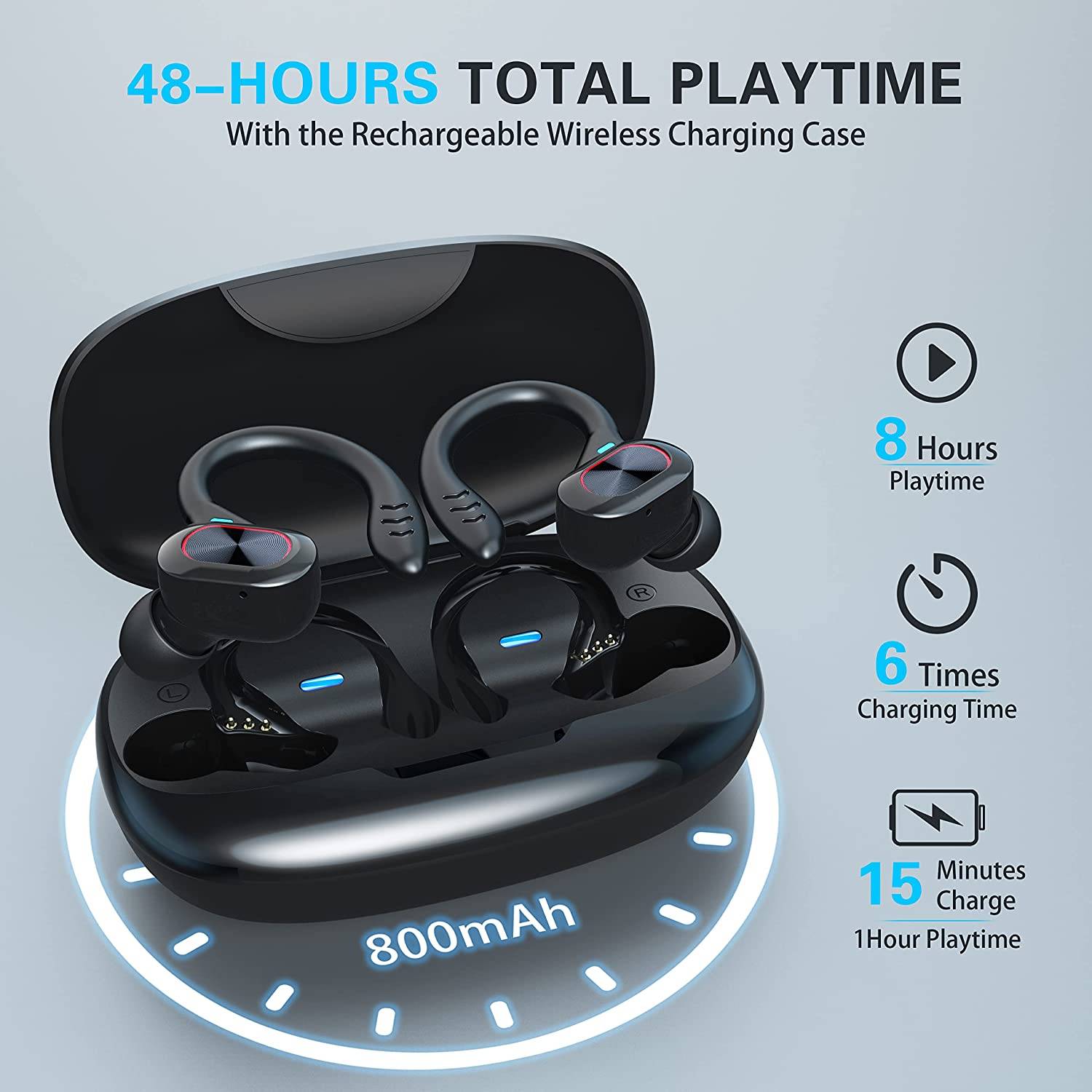 Hi-Fi Stereo Sound Quality<br />
True wireless earphones with Crystal Clarity And Deeply Resonant Bass Signature Deliver Immersive Sound Quality. Call Noise Reduction Brings You Crystal Clear Calls And Immerses You In The Wonderful World Of Music. <br /><br />
 
48H Play Time with Charging Case <br />
Automatic Boot And Matching. True wireless earbuds Supports 8hr Playback And The Charging Case Up To 2hr Full Charges That Basically Meets Your Daily Needs. With LED Digital Screen Display, Charging Case Will Clear Show The Power Level Of The Earphone, And You Will Not Worry About The Suddently Without Power. <br /><br />

Comfortable Secure Fit <br />
Excellent Ergonomic Design, Bluetooth Earphones Fit Better To The Ear Canals, It’s Not Easy To Lose Or Fall Out When You Wear Them Moving Or Running. Intelligent Touch Control & Easy To Operate Manage Audio Playback & Calls Or Access Your Phone’s Voice Assistant With The Multi-function Touch Panel On Each Earbud. Either Earbud Can Be Used Alone Like A Bluetooth Headset. <br /><br />
 
IPX65 Waterproof Sweatproof <br />
Sport True Wireless Earbuds And Charging Boxes Use Nano-coating And The Latest Waterproof And Sweat-proof Technology To Effectively Prevent Splash Damage From Sweat And Raindrops. <br /><br />
 
Specifications: <br />
Bluetooth Version: V5.0+DSR <br />
Playtime:  8Hours <br />
Charging Time: About 2H<br />
Charging Case Specs: 800mAh <br />
Working Distance: 10 Meters<br /><br />

One step pairing: <br />
Easy to pair, pick up the earbuds and connect the bluetooth.