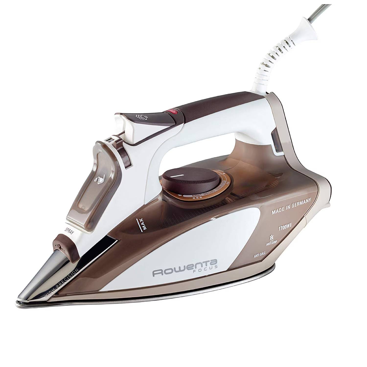 Powerful Performance: This 1700-watt steam iron features 400 Microsteam holes for perfect steam distribution and includes both steam and temperature control for versatile garment care.
Safety Features: Equipped with a 3-way automatic delay shutoff, the iron turns off in 8 minutes if vertical and 30 seconds if horizontal or tipped over, enhancing user safety.
Convenient Design: The iron boasts a large 10 oz. transparent water tank with graduation lines for precise readings, a comfort handle, and a large soft-touch rear for extra stability.
Durable Construction: Featuring a scratch-resistant stainless steel soleplate and a self-cleaning function, this iron is designed for longevity and easy maintenance.
User-Friendly Attributes: Includes a cool spray mist, vertical steam capability, and a 360-degree pivot cord for ease of use and maneuverability.
Compact Dimensions: Measuring 5 inches wide, 6 inches high, and 11 inches long, and weighing 3.6 pounds, this iron is designed for convenient handling and storage.