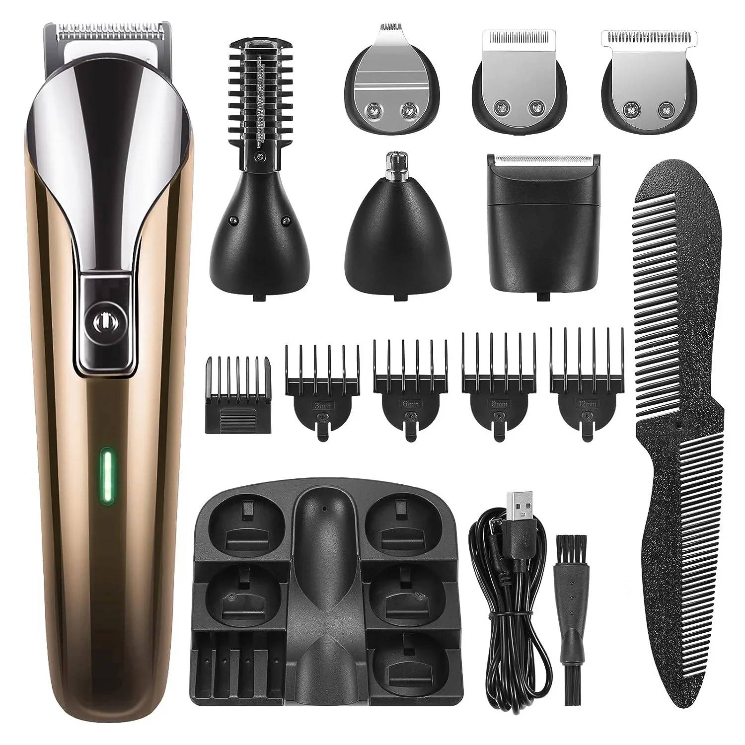✅ delpattern 5-in-1 Multi Trimmer, beard trimmer for men, waterproof electric razor, cordless shaver, hair trimmer for mustache, groin and body hair, painless hair removal, grooming kit for men, 11 adjustable combs, portable and ready for traveling essentials.

✅【Multifunctional Usage】The all-in-one barber clippers, hair clippers for men for beard, head, body, face hair styling, and other trimming needs.

✅【Rechargeable & Powerful】Built-in rechargeable lithium-ion battery, 120 minutes of run time, about 1.5 hours to fully charge.

✅【IPX7 Waterproof & Easy to Clean】100% Whole Body Washable: Our grooming kit is designed to be fully washable, making it easy to clean after use. The blades are also detachable and can be cleaned with the brush included in the kit.